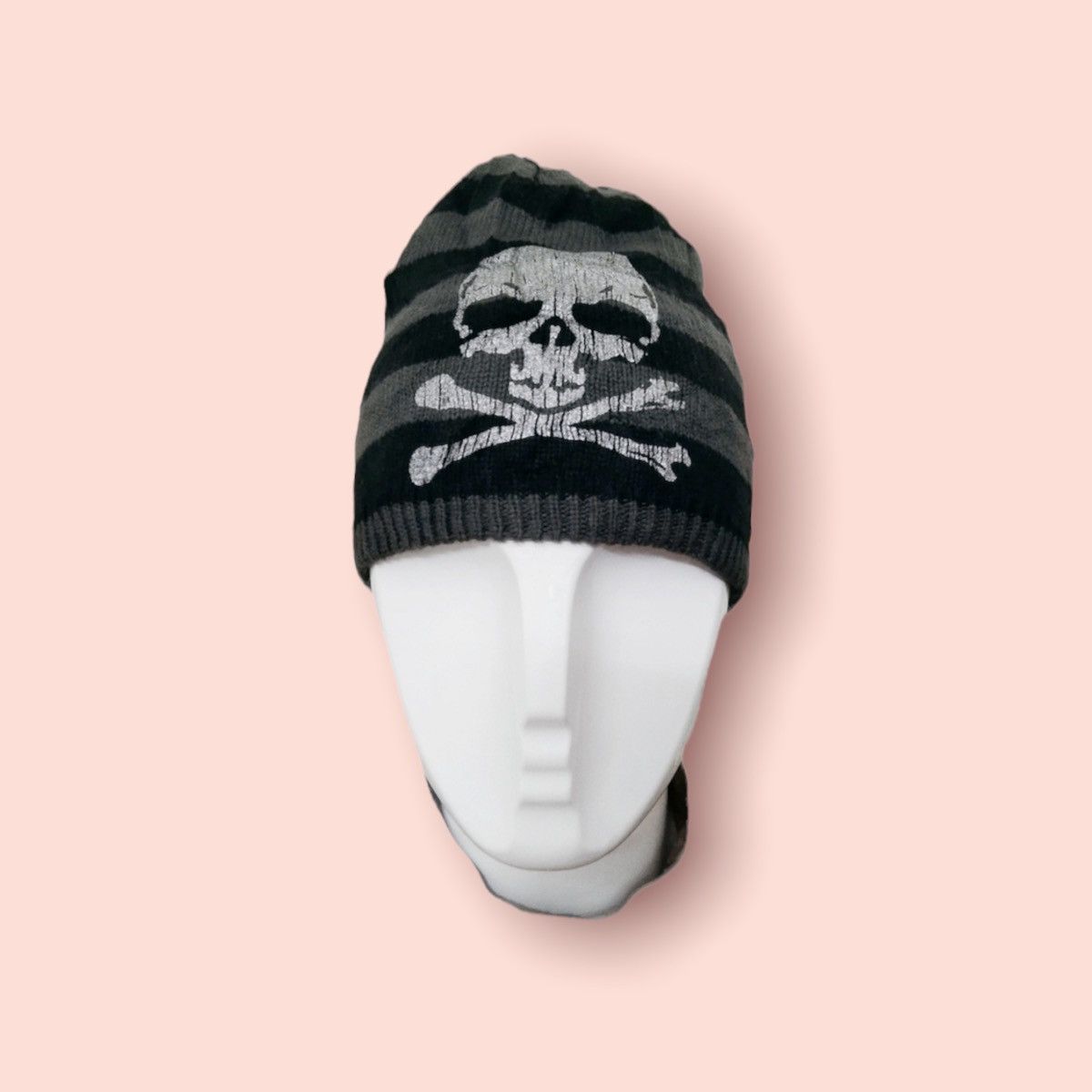 JAPAN SKULL PUNK BONDAGE REVERSIBLE STRIPE DISTRESSED BEANIE