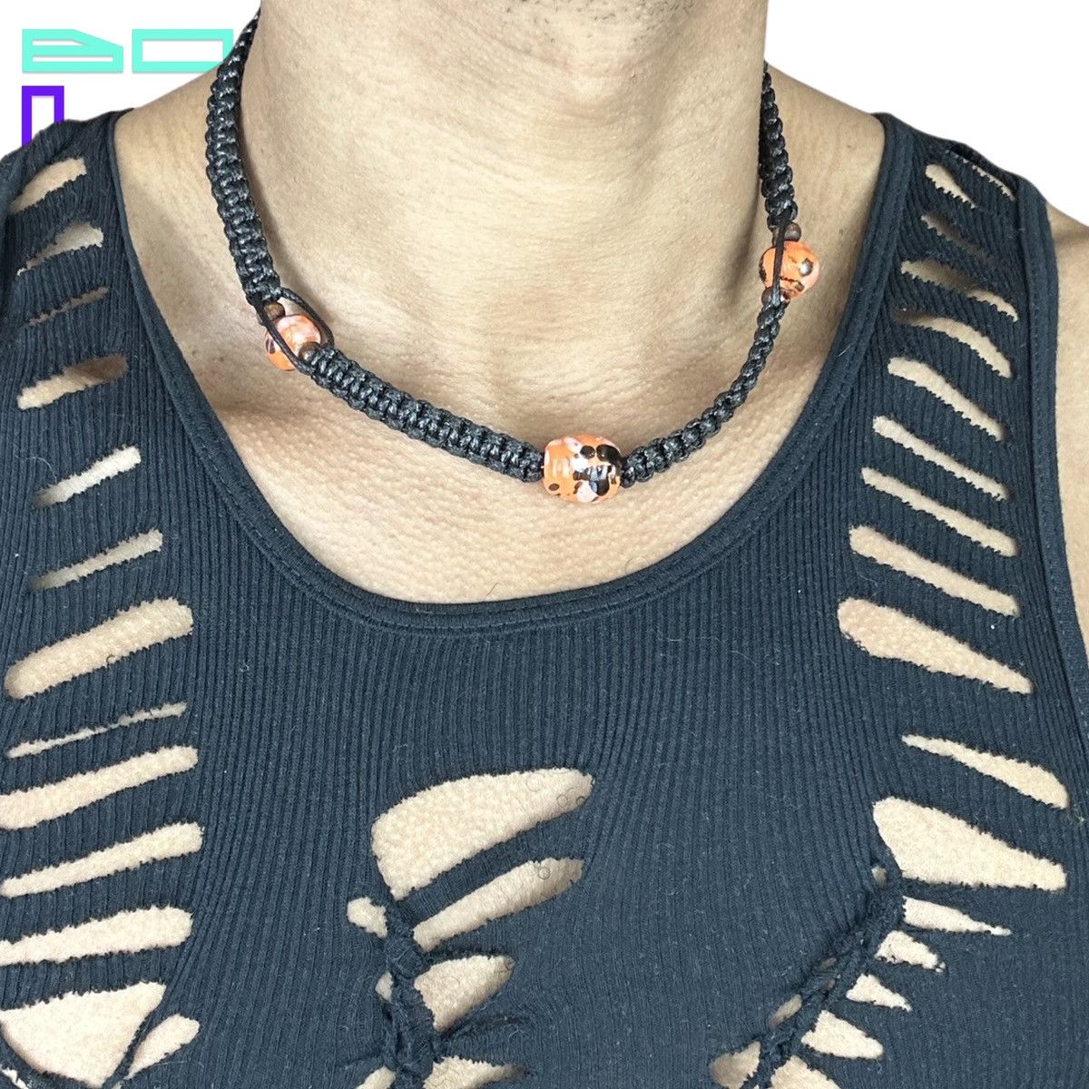 Vintage Vintage Black Hemp Orange Beaded Rope Necklace Size ONE SIZE - 3 Thumbnail