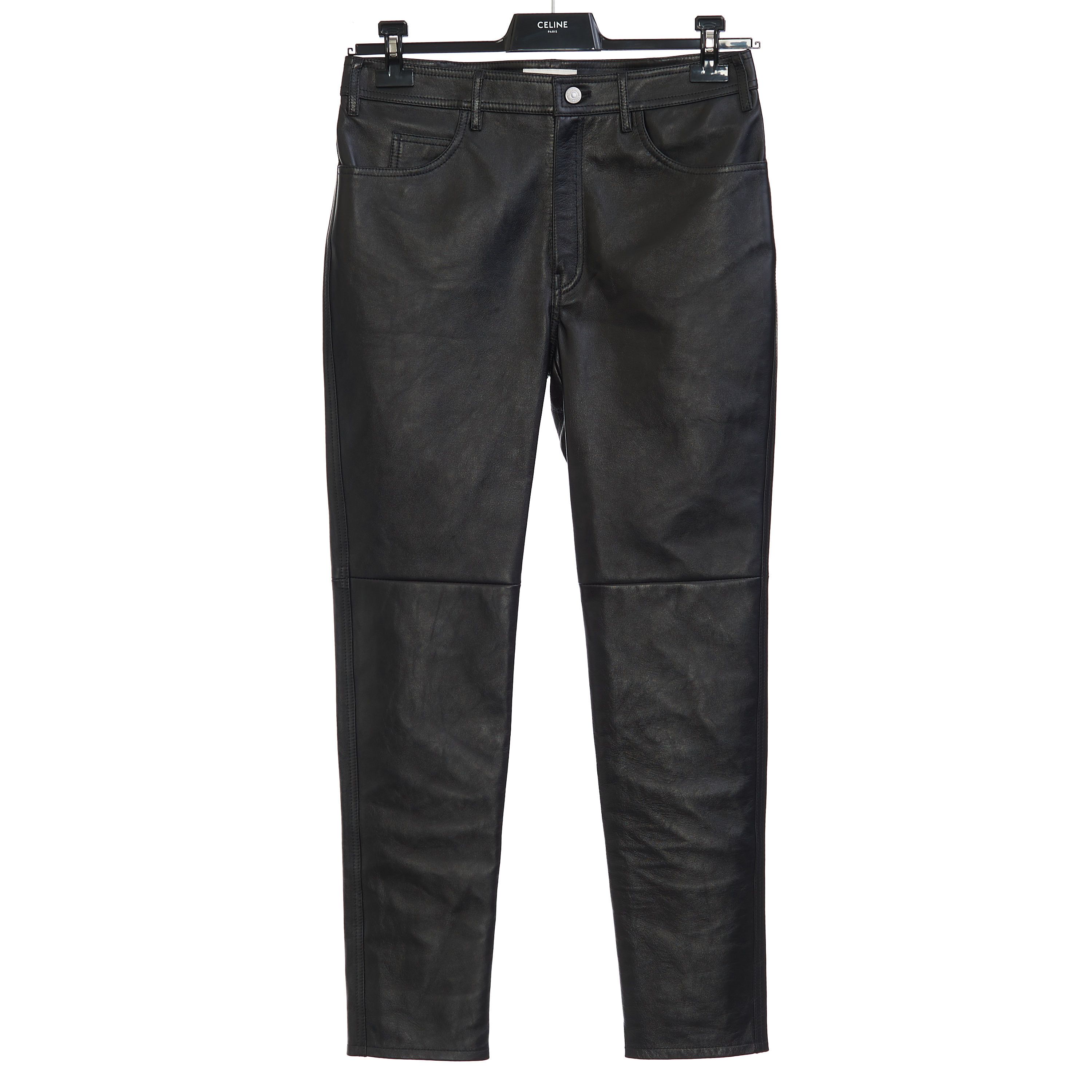 Celine Slim Jeans In Soft Black Lambskin Leather Size US 34 / EU 50 - 1 Thumbnail