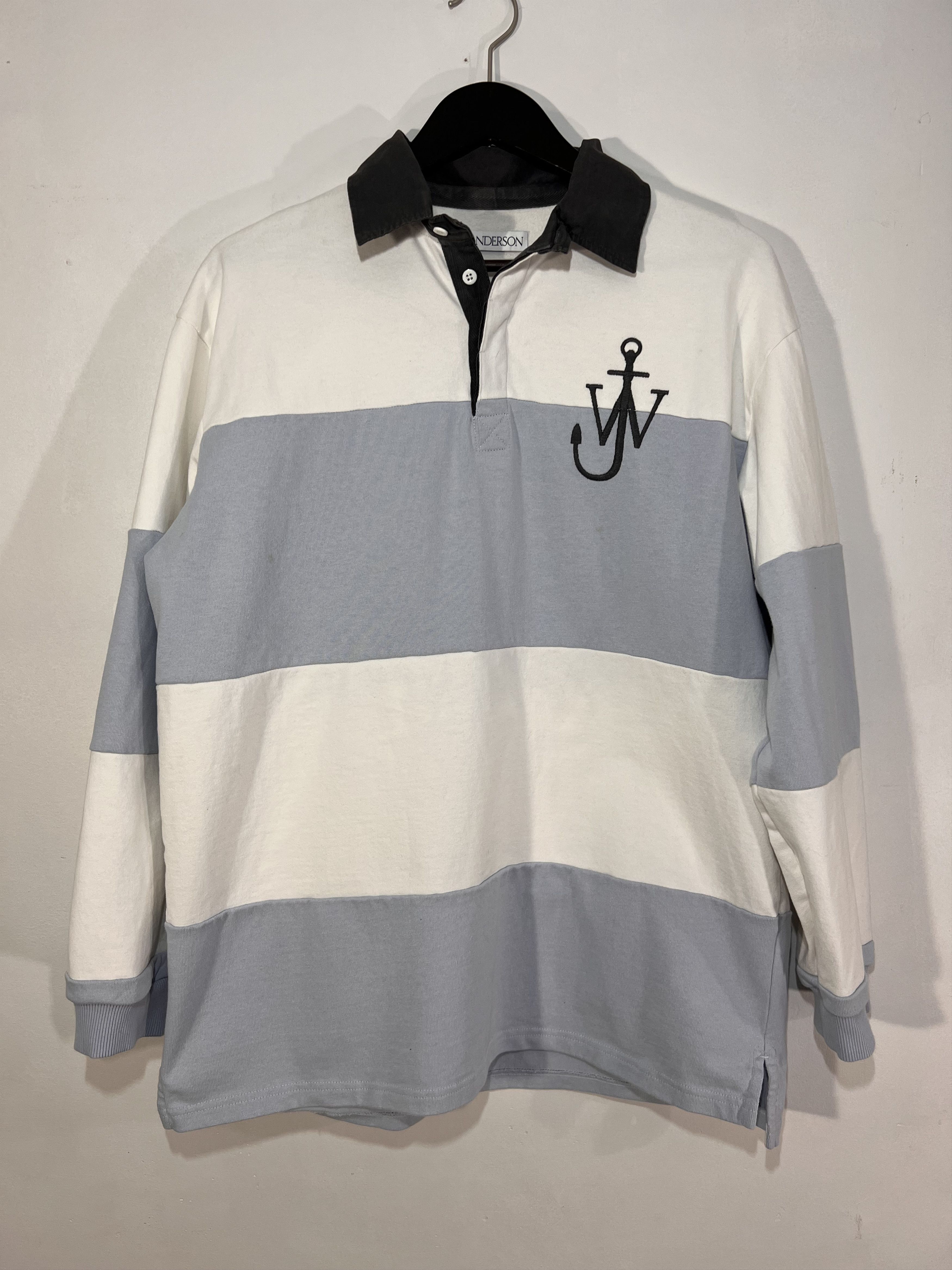 image of J W Anderson Jw Anderson Panelled Polo Rugby Shirt Glacier Blue, Men's (Size Large)