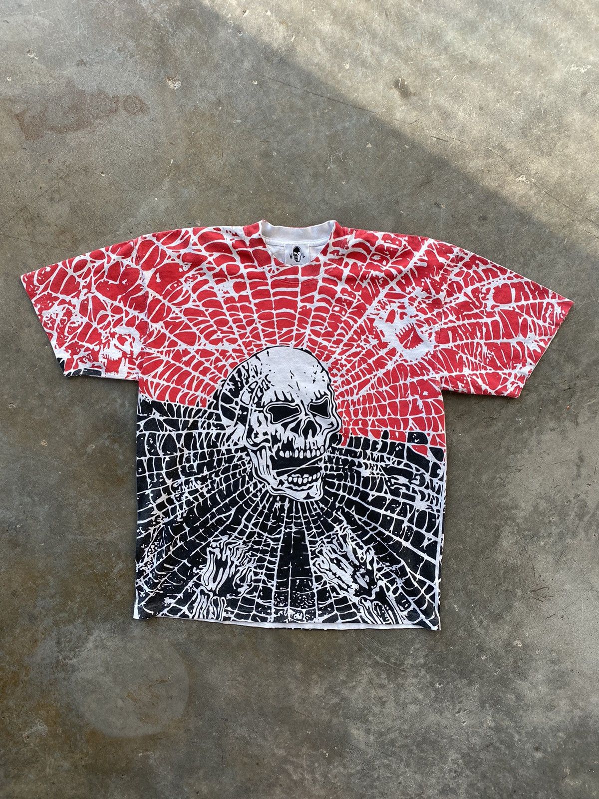 image of Warren Lotas Spider Man Web Skull All Over Tee Large Dc in Black, Men's