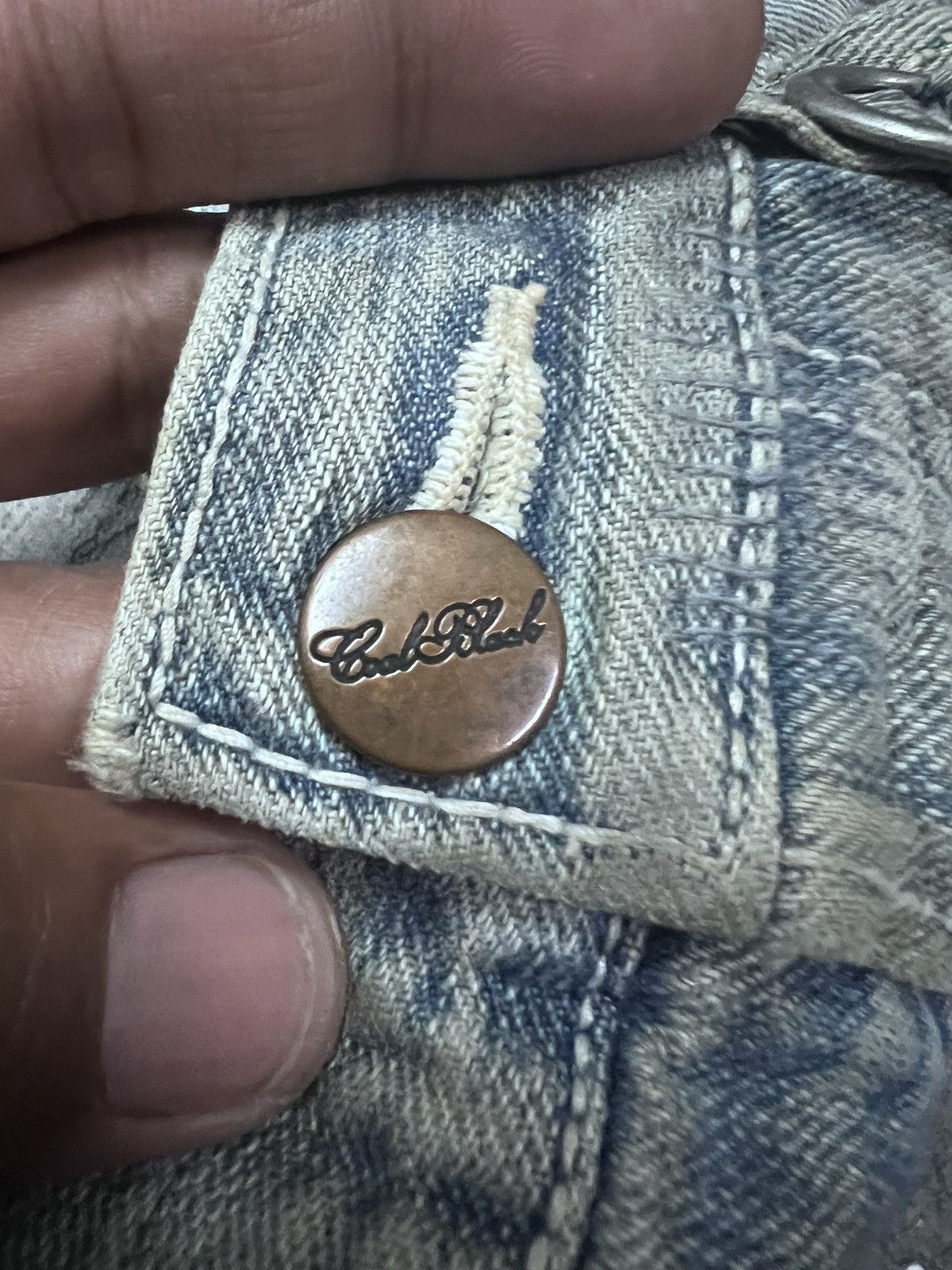 Other FLARED💥 Y2K THRASHED COAL BLACK PATCH WORK SALVAGE DENIM Size US 33 - 12 Thumbnail