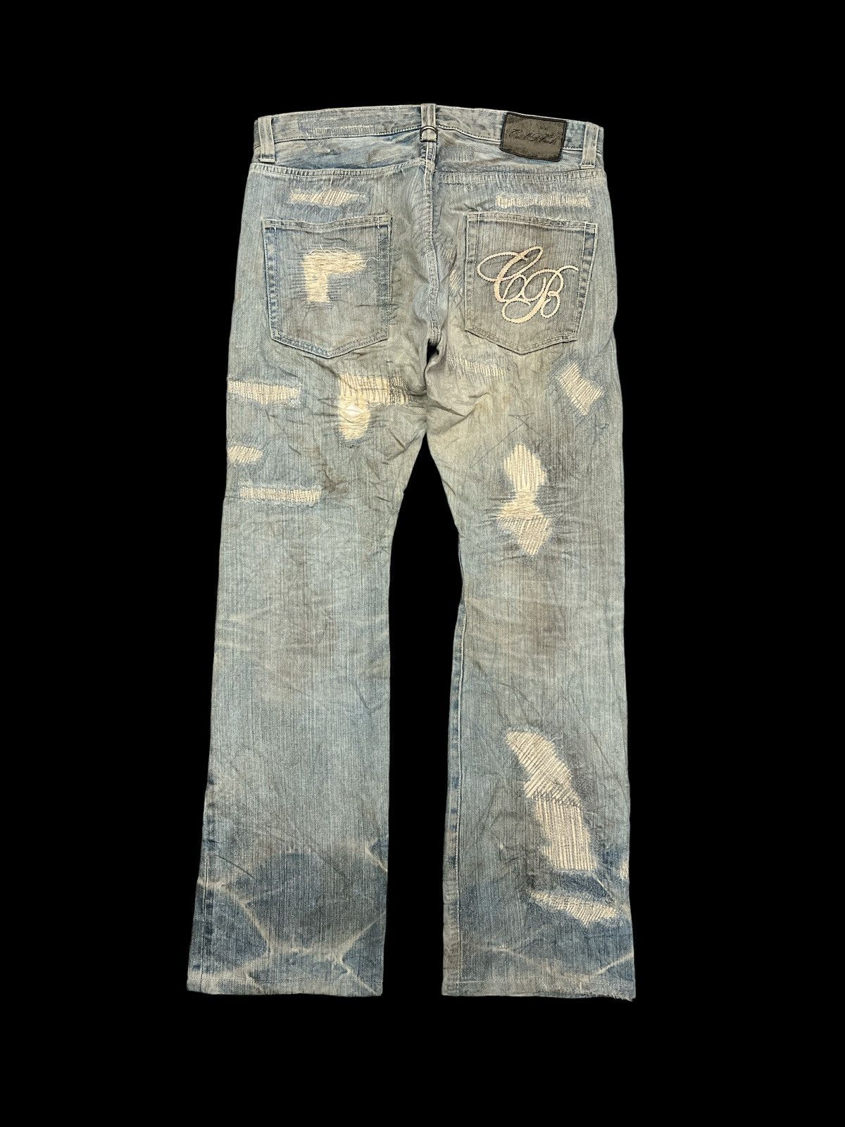 Other FLARED💥 Y2K THRASHED COAL BLACK PATCH WORK SALVAGE DENIM Size US 33 - 8 Thumbnail