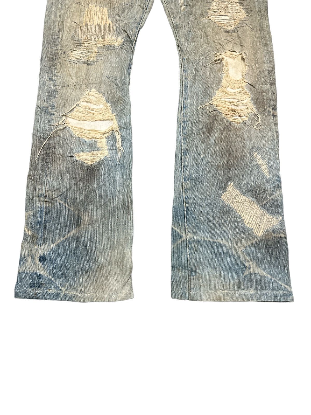 Other FLARED💥 Y2K THRASHED COAL BLACK PATCH WORK SALVAGE DENIM Size US 33 - 3 Thumbnail
