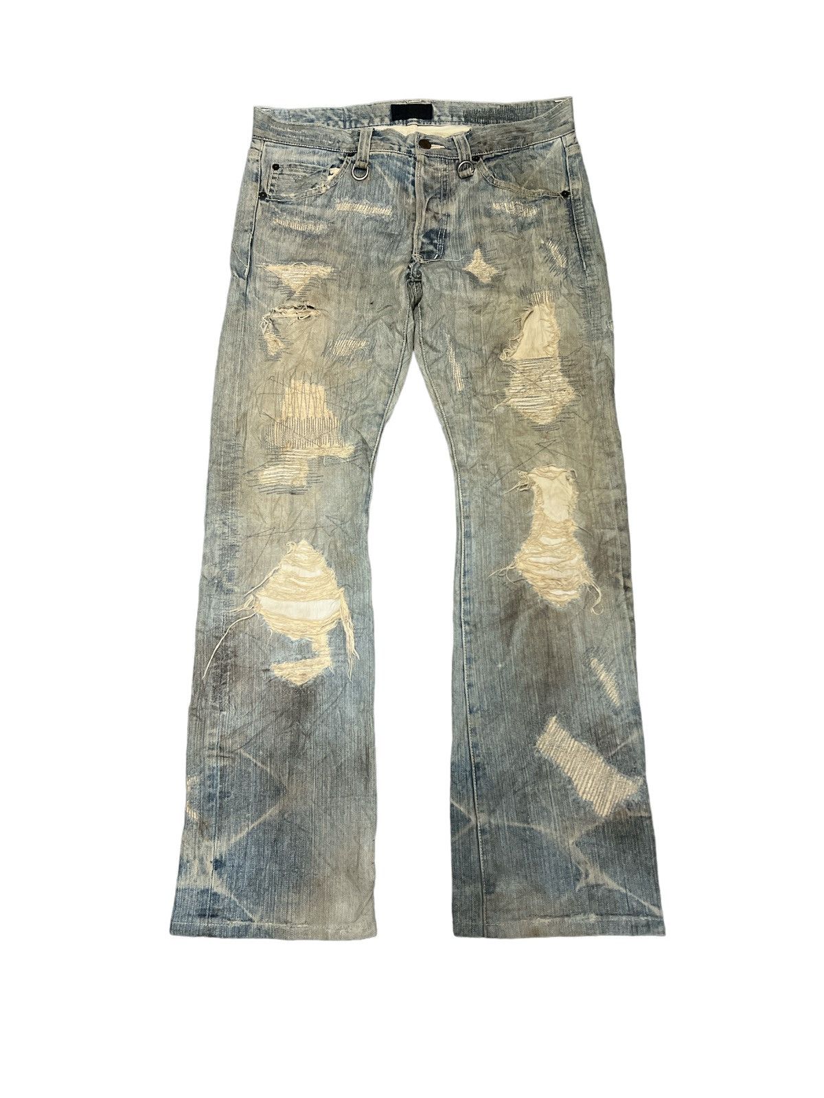 Other FLARED💥 Y2K THRASHED COAL BLACK PATCH WORK SALVAGE DENIM Size US 33 - 1 Thumbnail