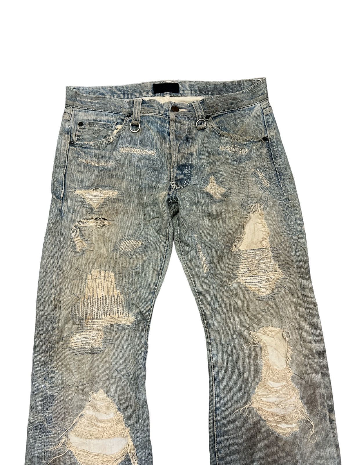 Other FLARED💥 Y2K THRASHED COAL BLACK PATCH WORK SALVAGE DENIM Size US 33 - 2 Thumbnail