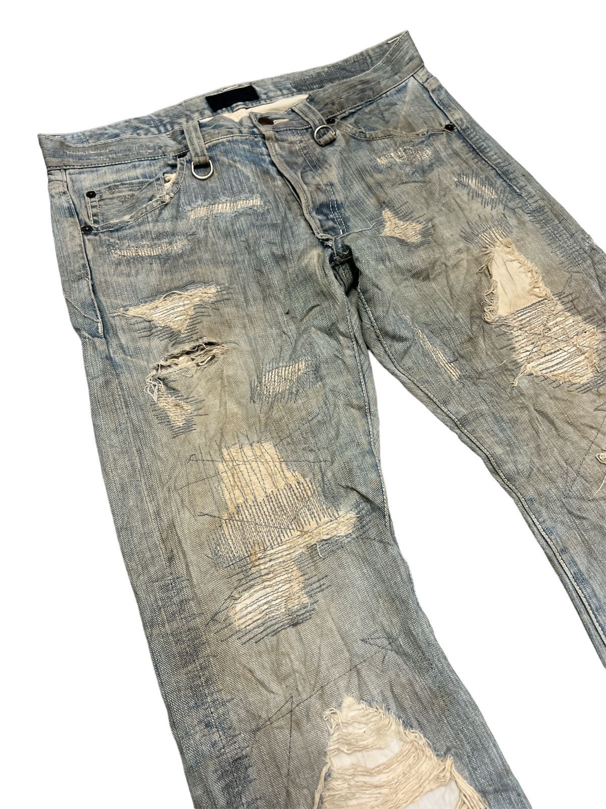 Other FLARED💥 Y2K THRASHED COAL BLACK PATCH WORK SALVAGE DENIM Size US 33 - 5 Thumbnail