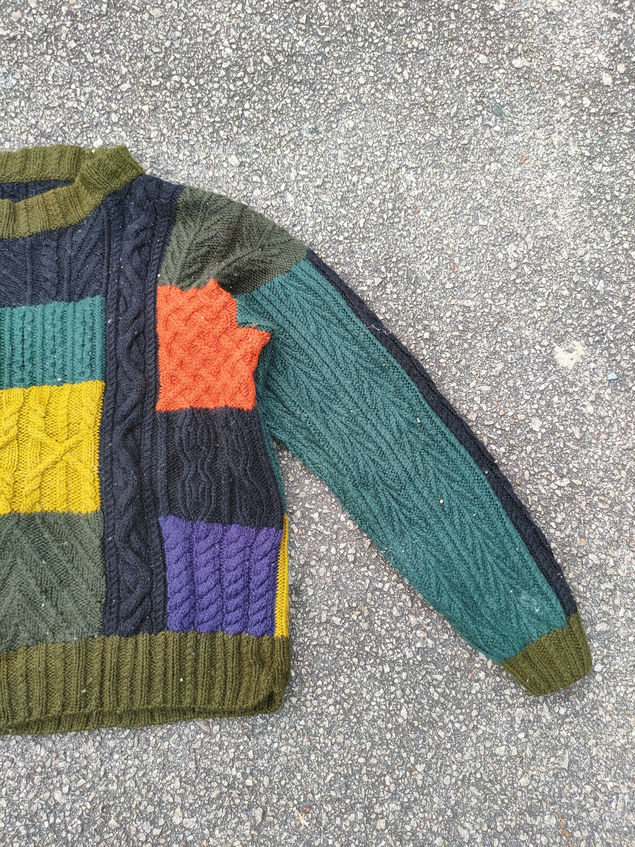 Aran Isles Knitwear DLL Japan Art handmade cable knitwear patchwork #S2803T Size US M / EU 48-50 / 2 - 11 Thumbnail