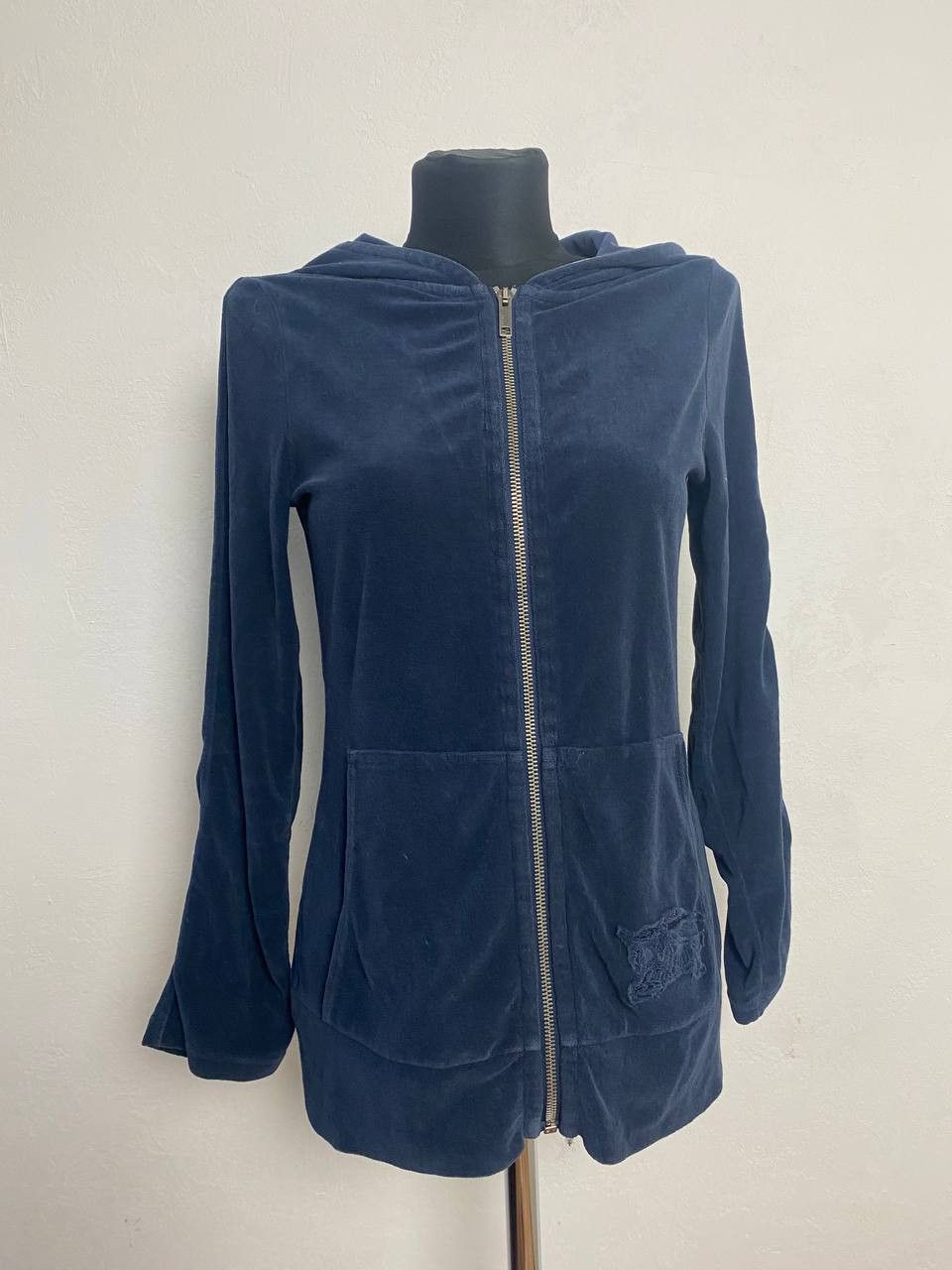 Burberry Brit Hoodie Fleece Full Zip Up Sweater Blue Small