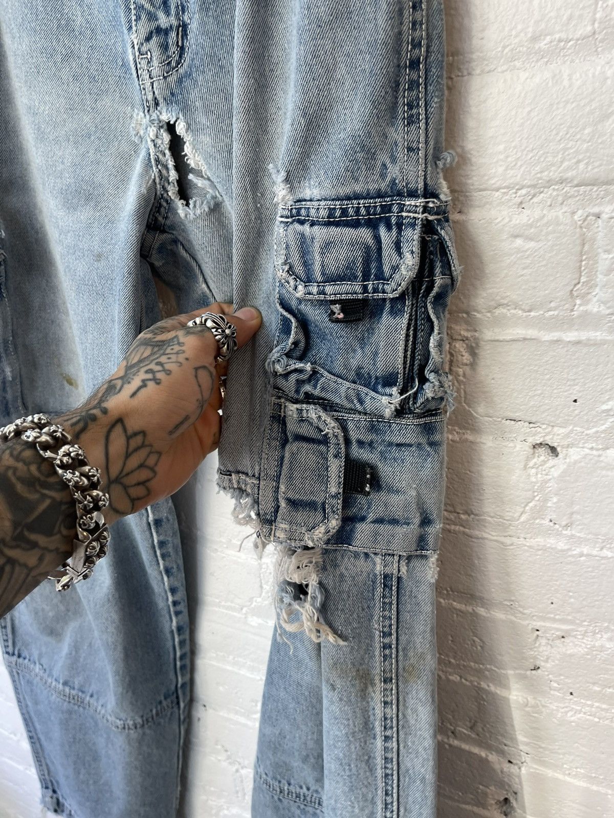 Vintage Vintage THRASHED Cargo Blue Jeans fits 29-31 Size US 30 / EU 46 - 3 Thumbnail