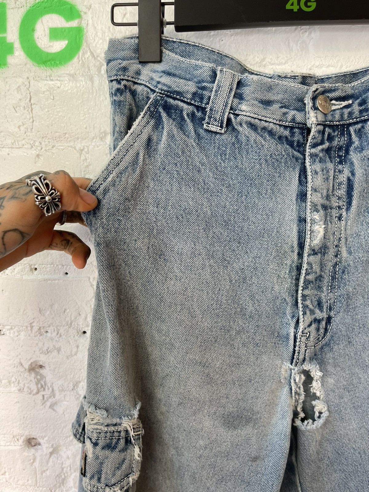Vintage Vintage THRASHED Cargo Blue Jeans fits 29-31 Size US 30 / EU 46 - 7 Thumbnail
