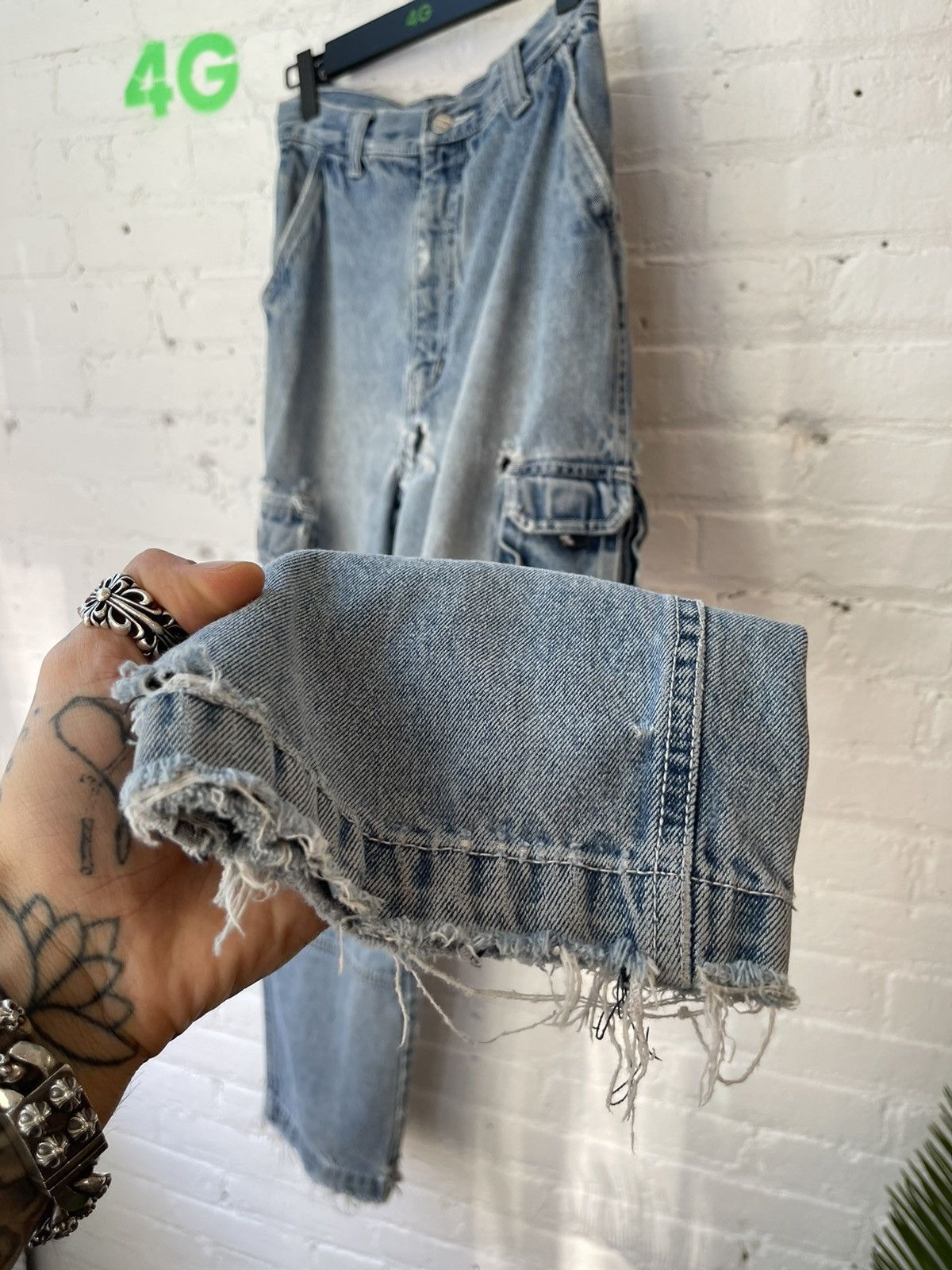 Vintage Vintage THRASHED Cargo Blue Jeans fits 29-31 Size US 30 / EU 46 - 2 Thumbnail