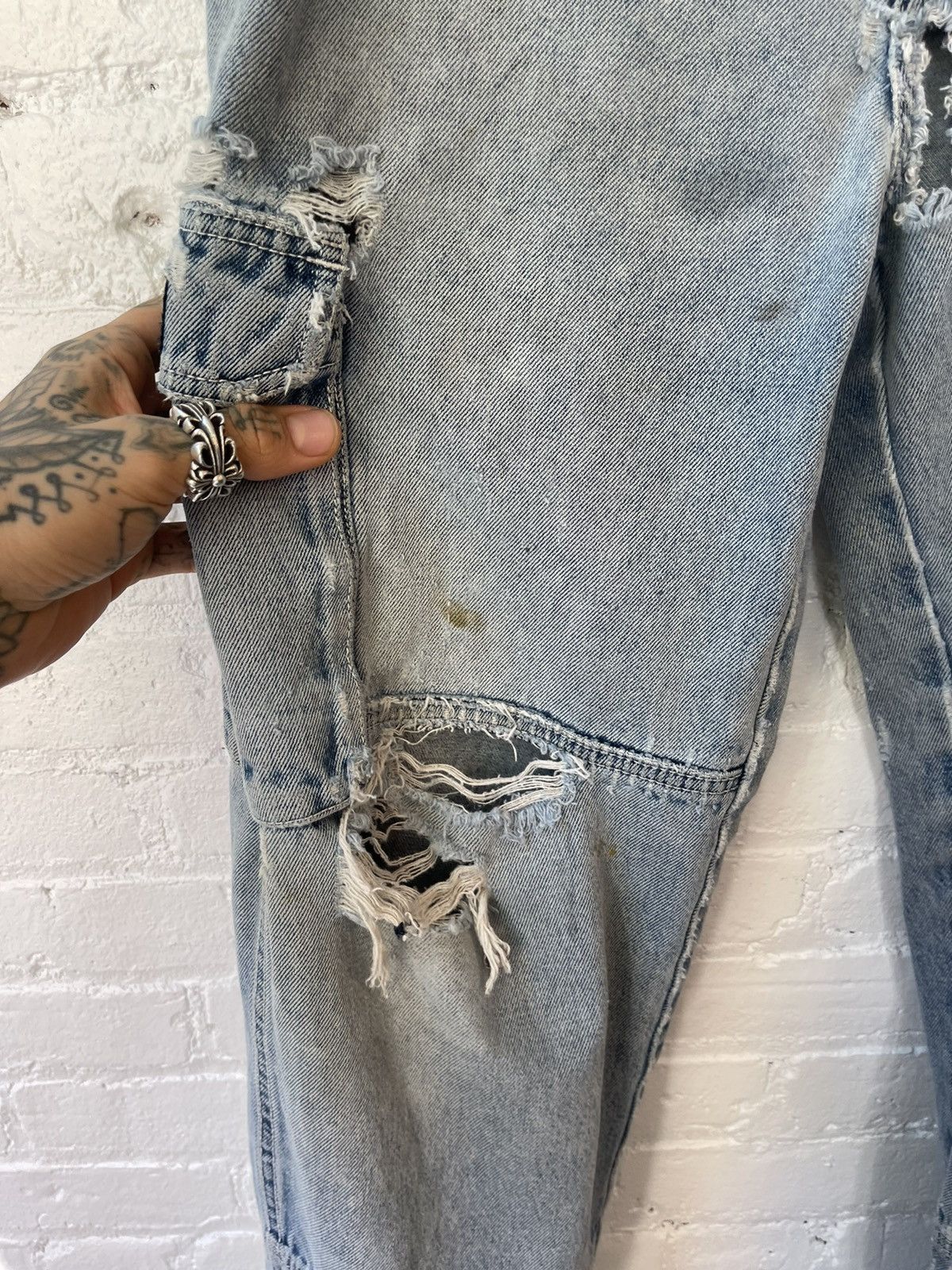 Vintage Vintage THRASHED Cargo Blue Jeans fits 29-31 Size US 30 / EU 46 - 5 Thumbnail