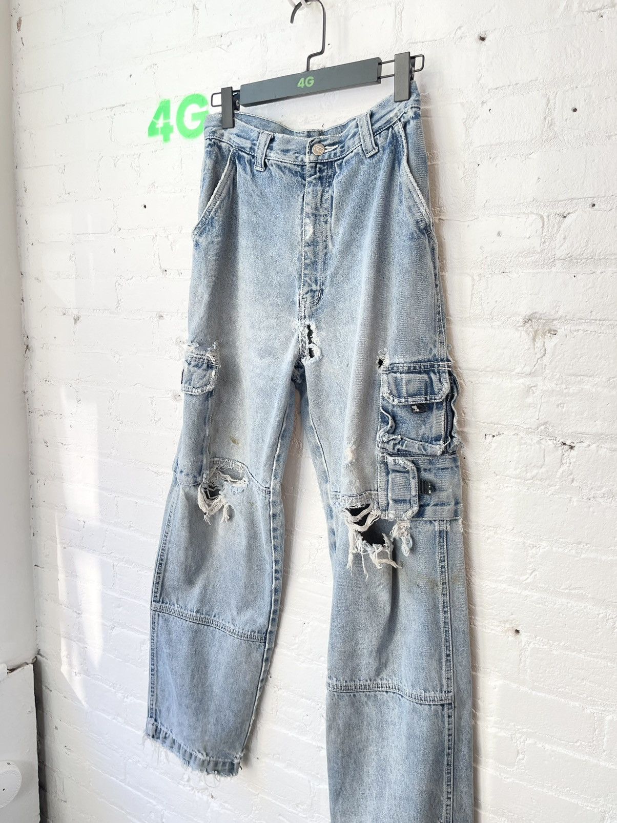 Vintage Vintage THRASHED Cargo Blue Jeans fits 29-31 Size US 30 / EU 46 - 16 Thumbnail