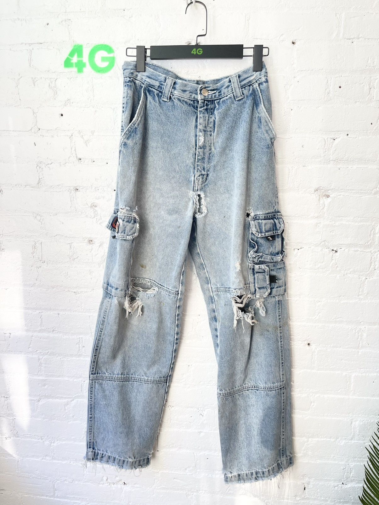 image of Vintage Thrashed Cargo Blue Jeans Fits 29-31, Men's (Size 30)