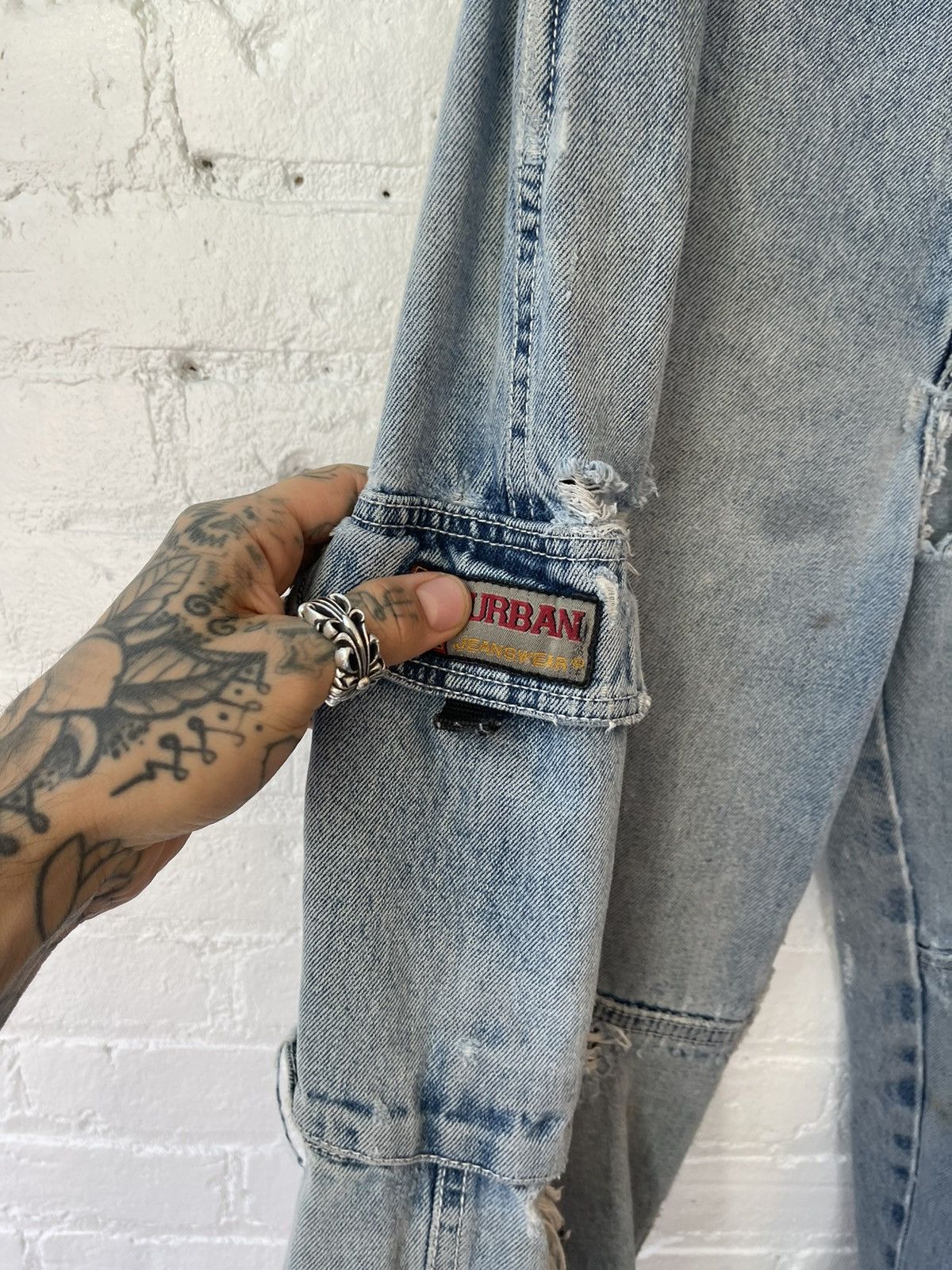 Vintage Vintage THRASHED Cargo Blue Jeans fits 29-31 Size US 30 / EU 46 - 6 Thumbnail