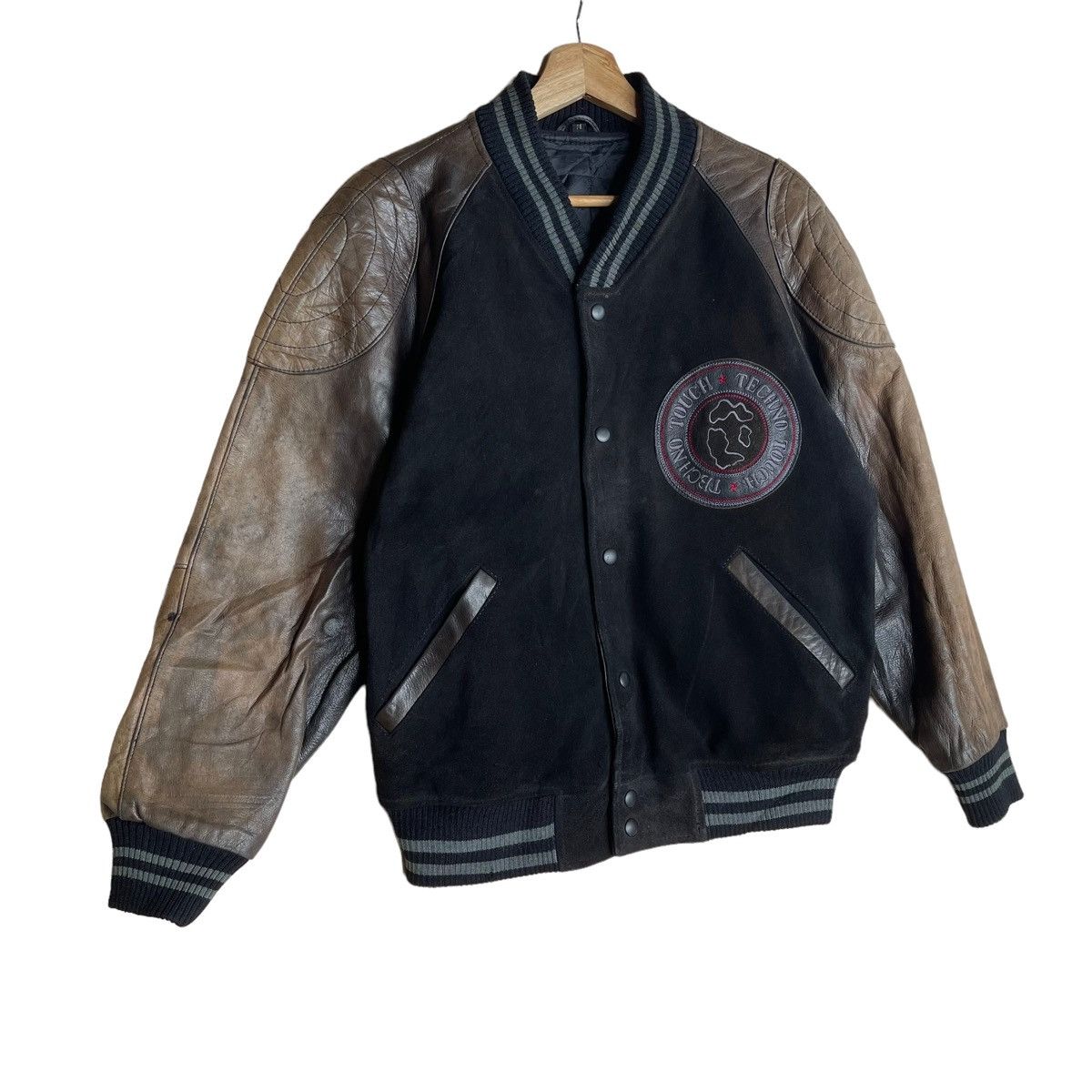 Japanese Brand Techno Touch Sun Faded Varsity Leather Jacket Size M Size US M / EU 48-50 / 2 - 2 Thumbnail