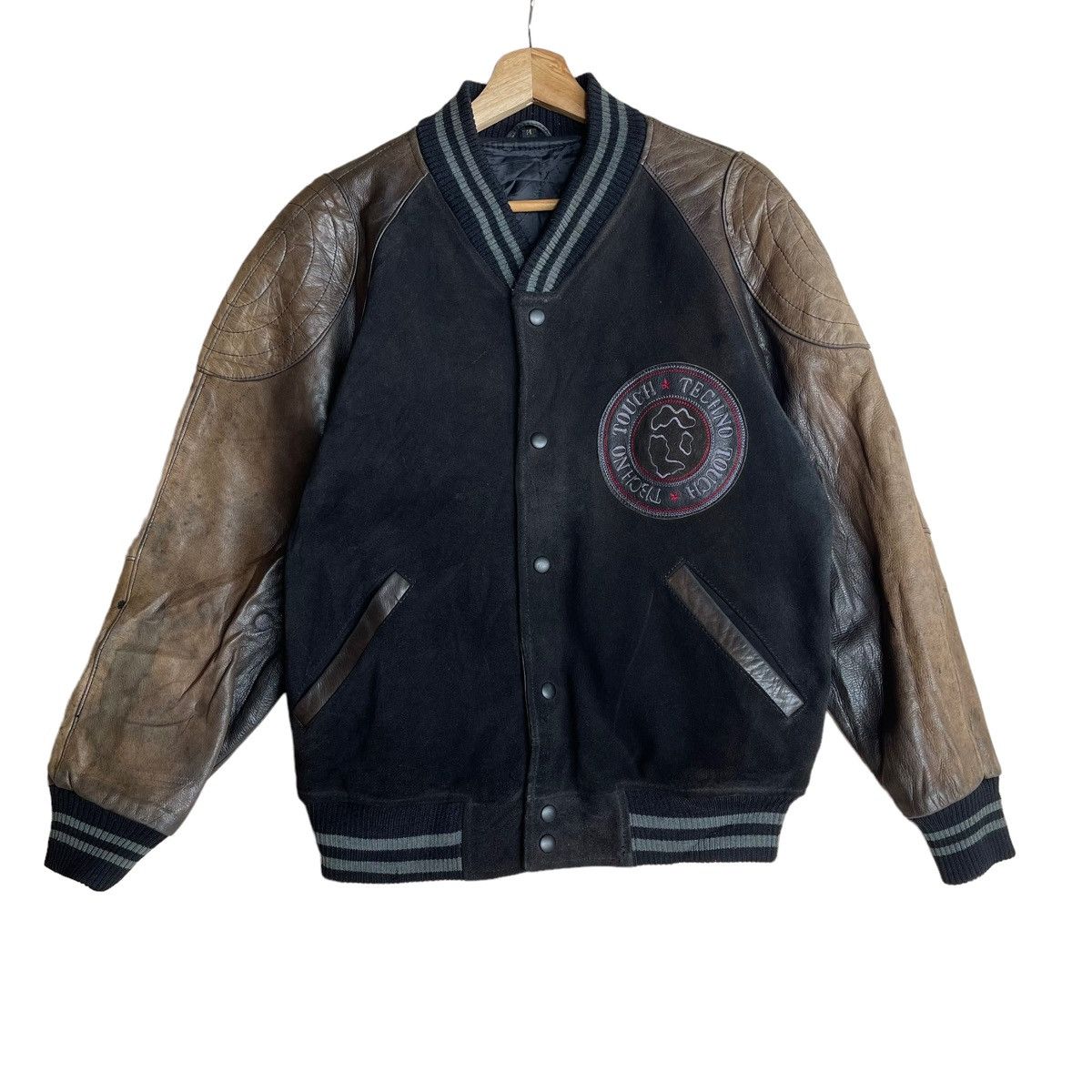 Japanese Brand Techno Touch Sun Faded Varsity Leather Jacket Size M Size US M / EU 48-50 / 2 - 1 Thumbnail