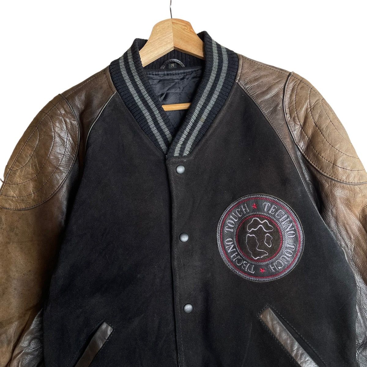 Japanese Brand Techno Touch Sun Faded Varsity Leather Jacket Size M Size US M / EU 48-50 / 2 - 4 Thumbnail