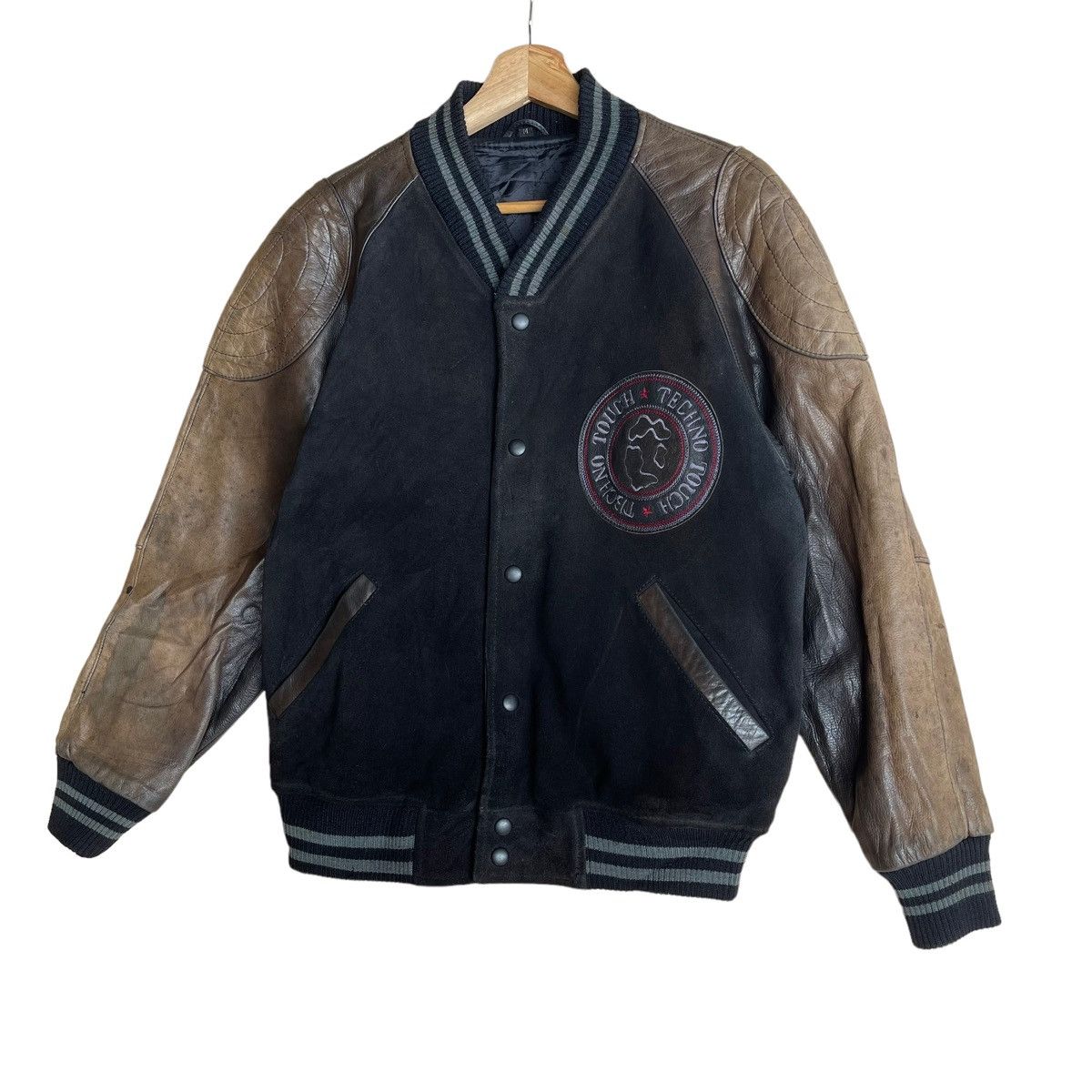 Japanese Brand Techno Touch Sun Faded Varsity Leather Jacket Size M Size US M / EU 48-50 / 2 - 3 Thumbnail