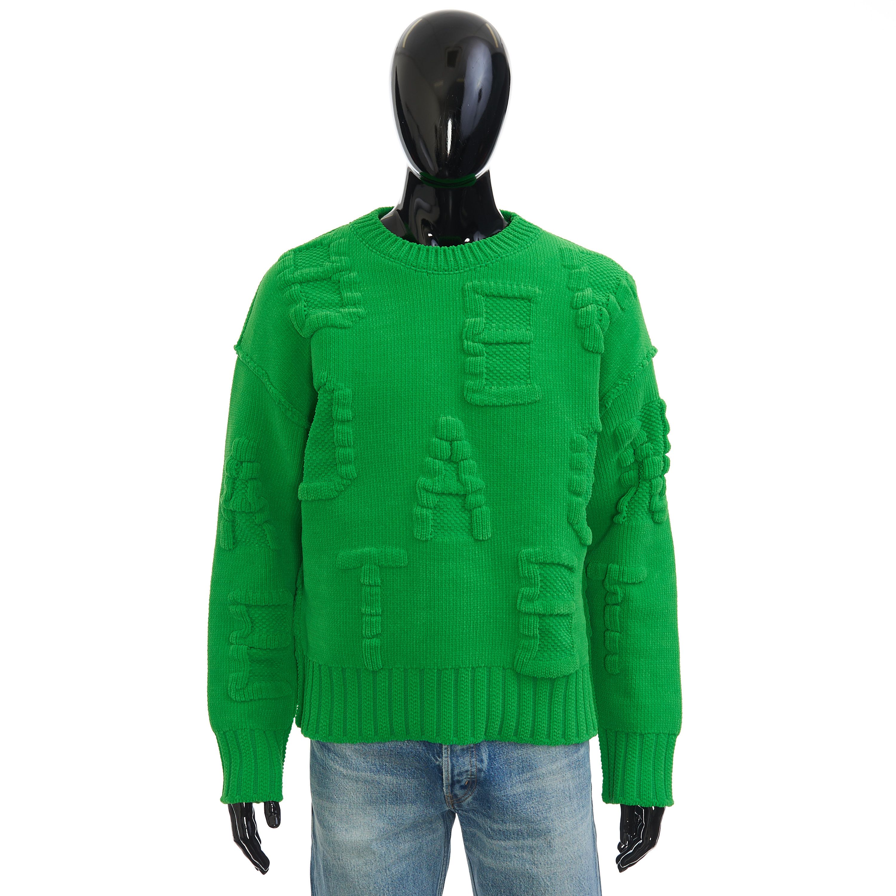 image of Bottega Veneta Heavyweight Chenille Jumper In Green With Bv Embossing, Men's (Size Medium)