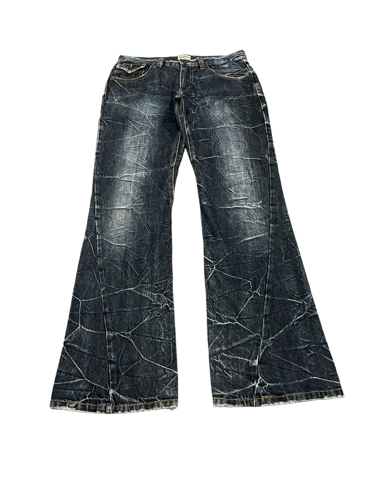 Japanese Brand FLARED💥NYLAUS TWIST DISTRESSED DENIM PANT Size US 32 / EU 48 - 2 Thumbnail