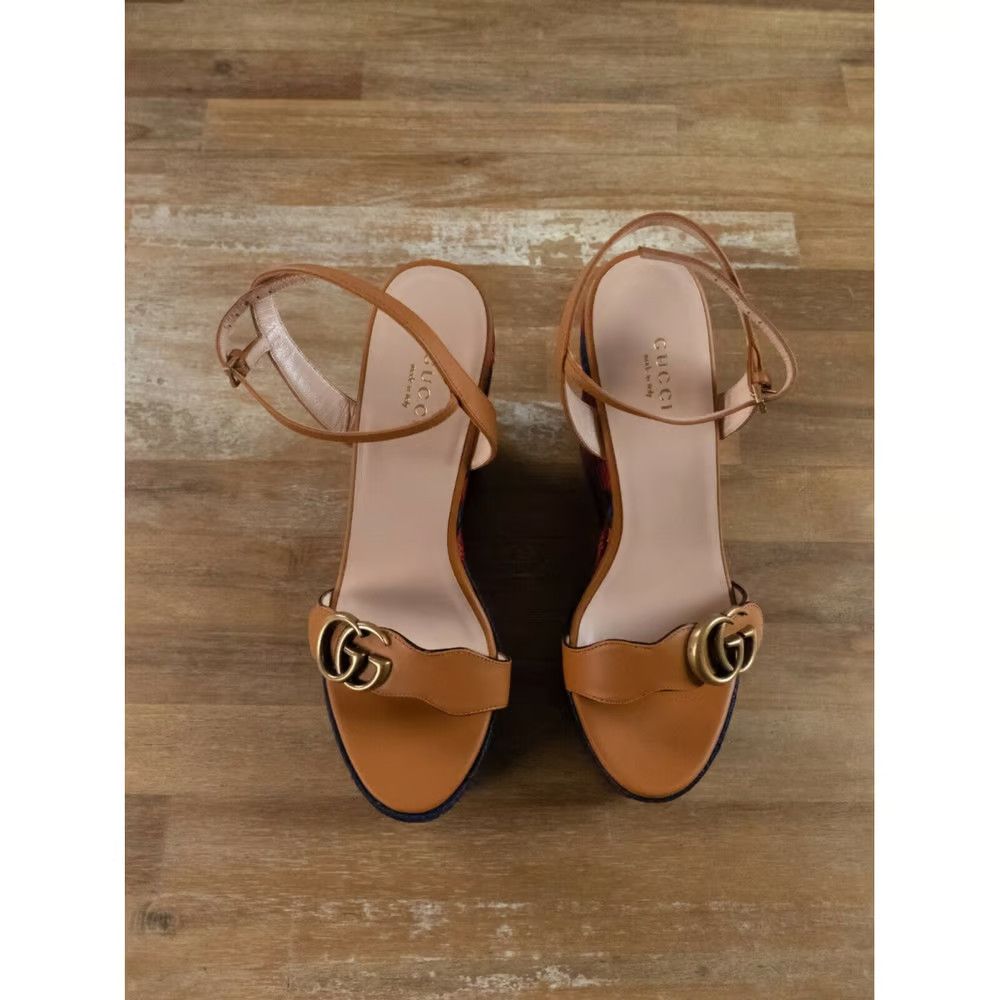 Gucci GUCCI Lifford cognac GG platform wedge espadrille sandals Size US 9.5 / IT 39.5 - 2 Thumbnail
