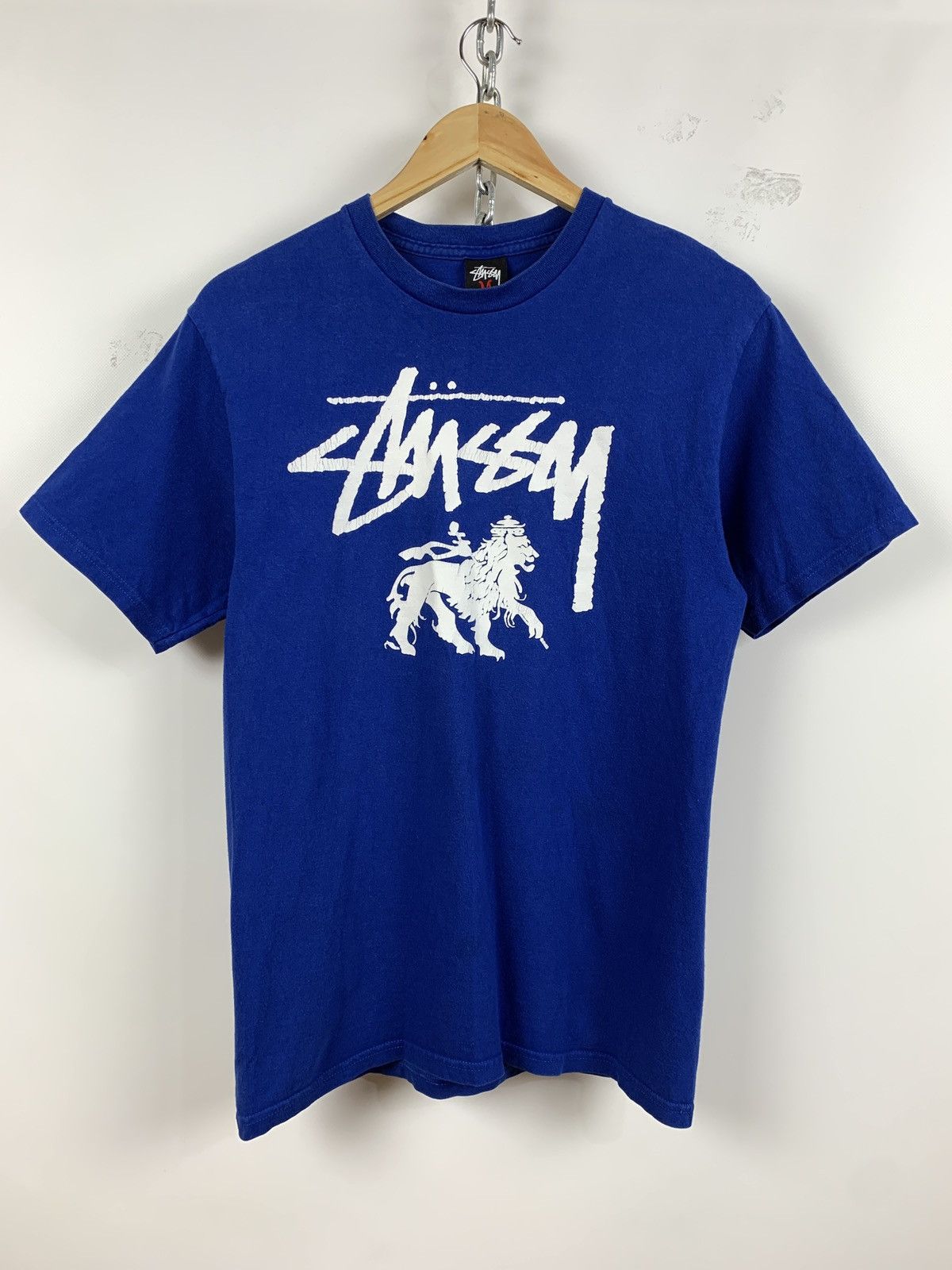 00s Vintage Stussy Lion Graphic Navy Blue T-Shirt