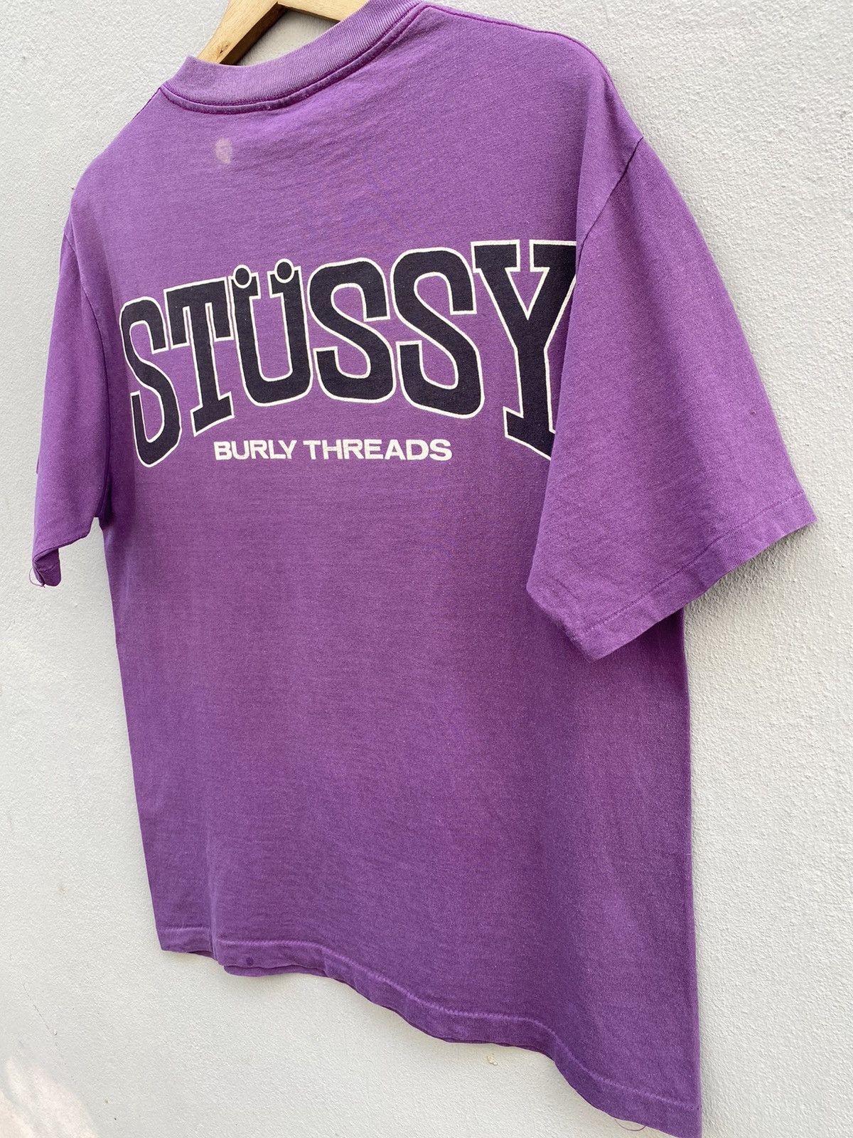Stussy × Vintage 💜RARE💜 Vintage 1980s STÜSSY Burly Threads Single Stitch Tee Size US L / EU 52-54 / 3 - 13 Thumbnail