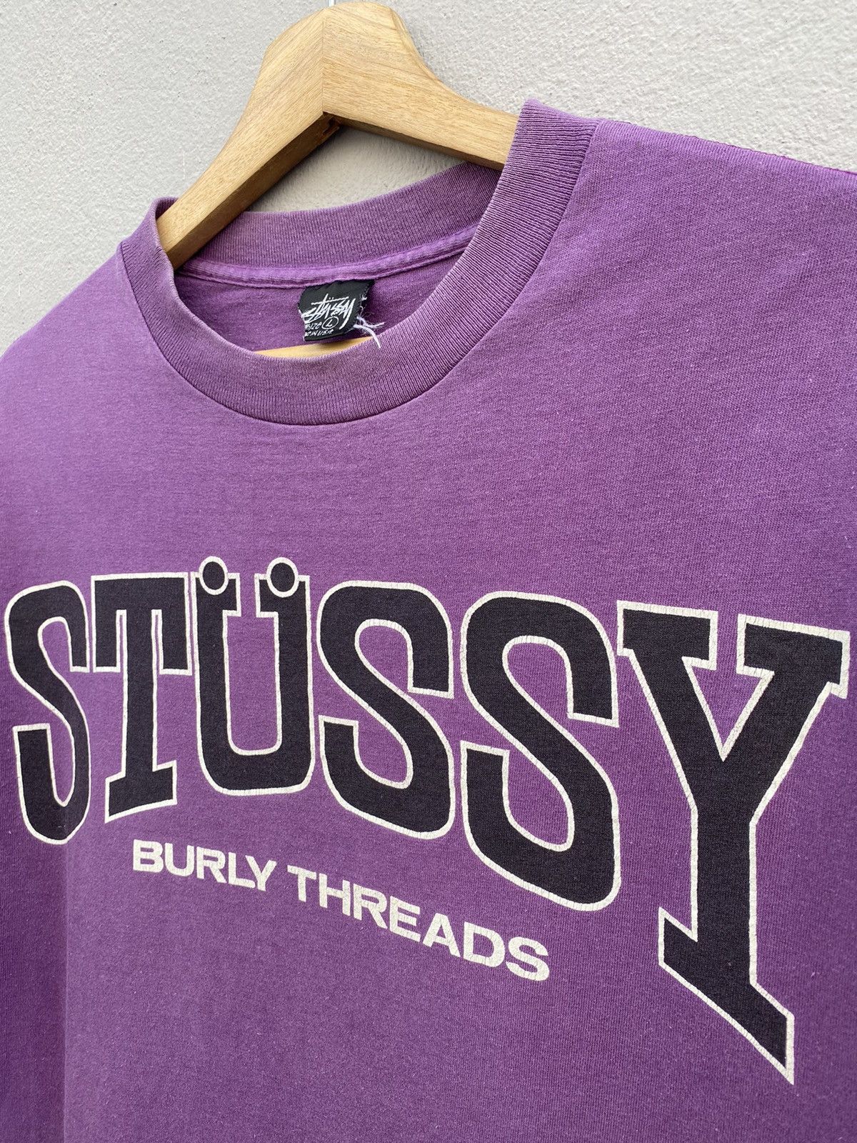 Stussy × Vintage 💜RARE💜 Vintage 1980s STÜSSY Burly Threads Single Stitch Tee Size US L / EU 52-54 / 3 - 8 Thumbnail
