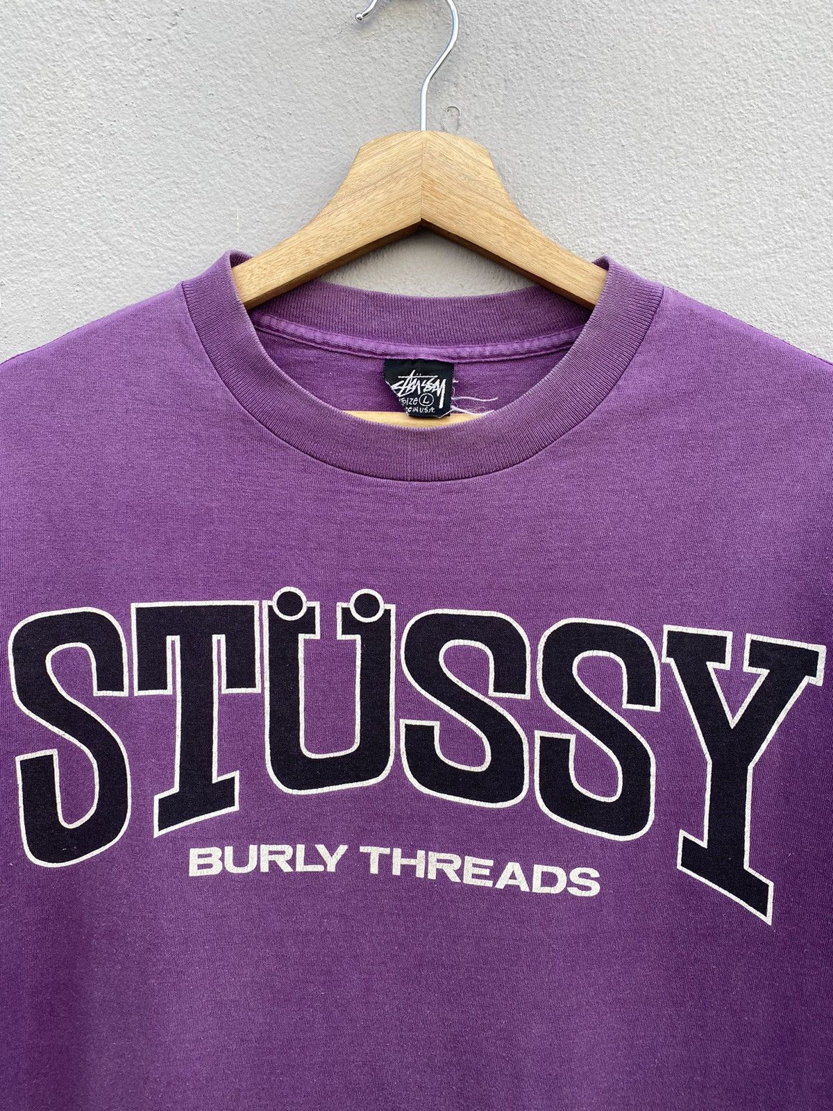 Stussy × Vintage 💜RARE💜 Vintage 1980s STÜSSY Burly Threads Single Stitch Tee Size US L / EU 52-54 / 3 - 2 Thumbnail
