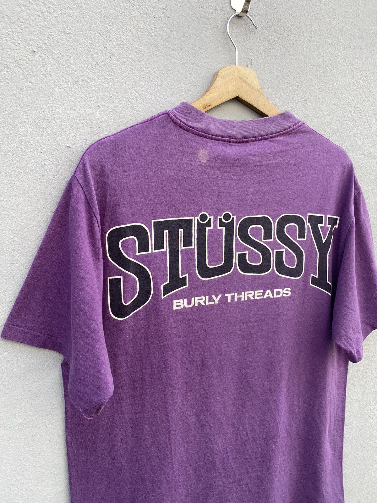 Stussy × Vintage 💜RARE💜 Vintage 1980s STÜSSY Burly Threads Single Stitch Tee Size US L / EU 52-54 / 3 - 15 Thumbnail