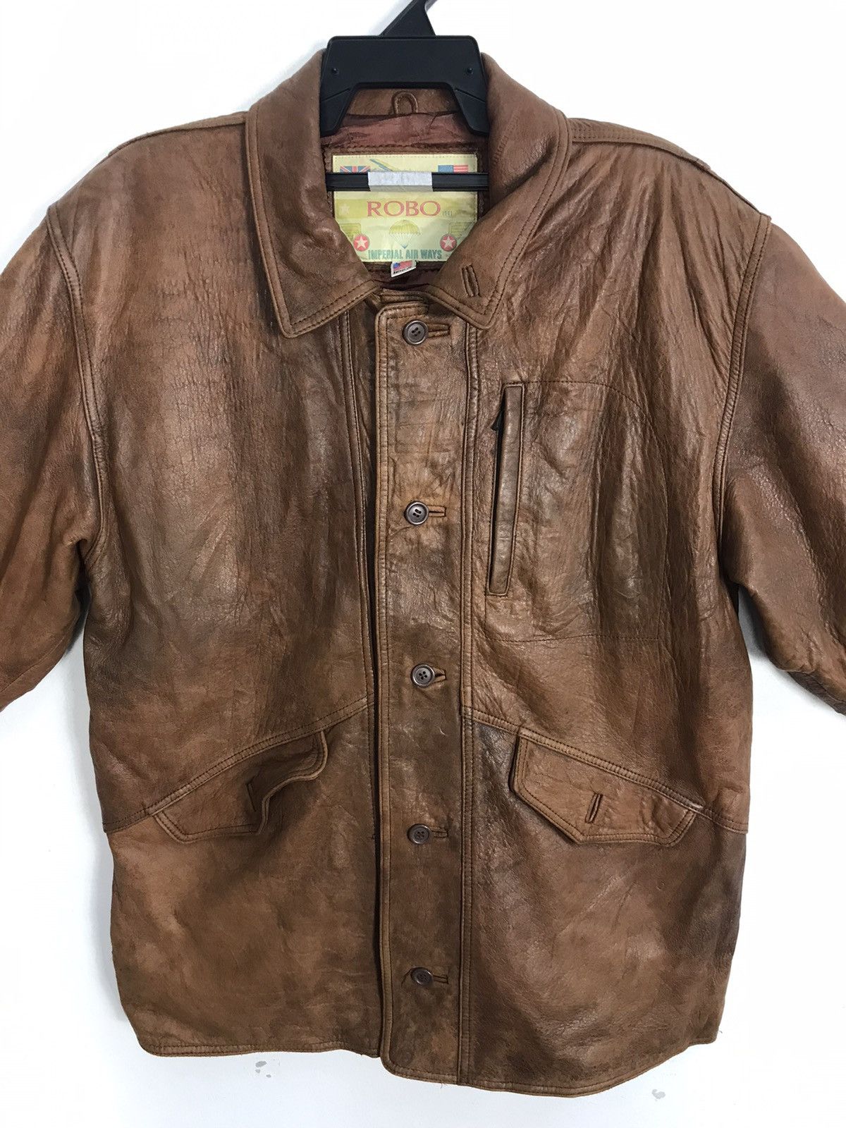 Genuine Leather × Vintage Robo Imperial Air Ways Aviator Leather Jacket Padded K1137j Size US M / EU 48-50 / 2 - 2 Thumbnail