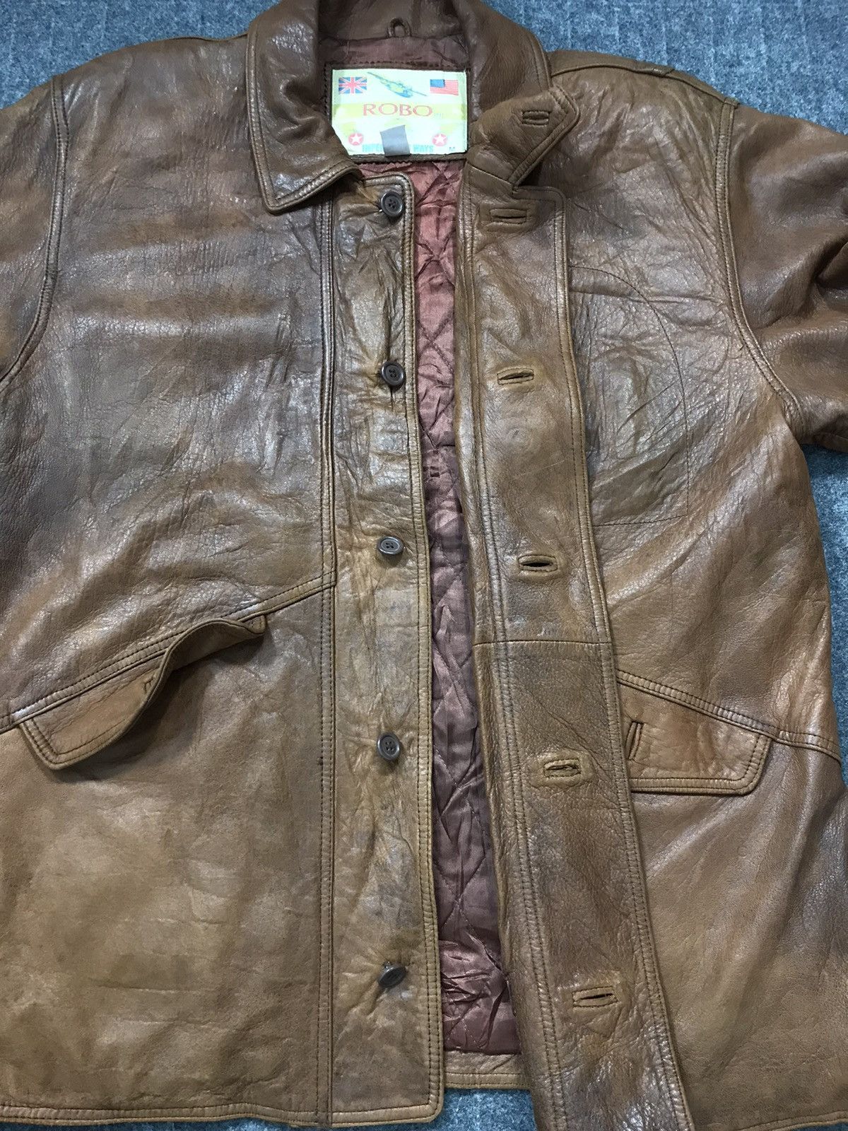Genuine Leather × Vintage Robo Imperial Air Ways Aviator Leather Jacket Padded K1137j Size US M / EU 48-50 / 2 - 3 Thumbnail