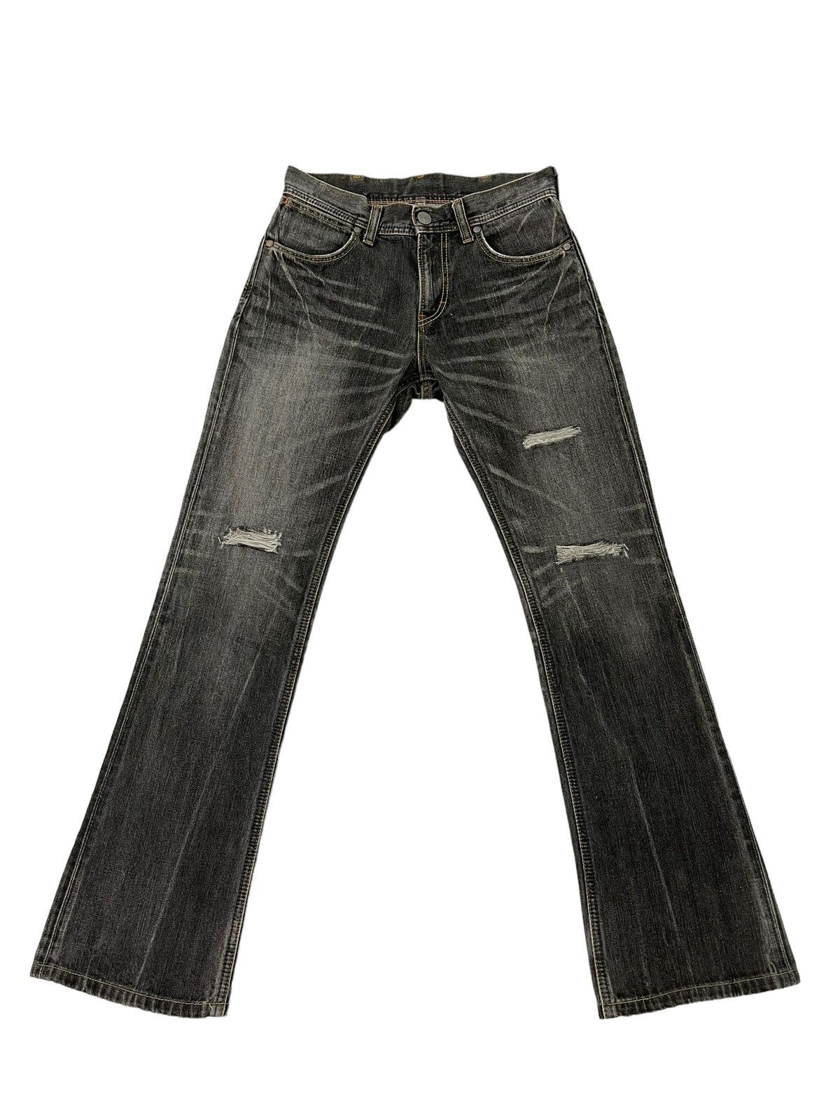 Japanese Brand Flare Jeans Wrangler Distress Denim Acid Wash Boot Cut 1🟦7 Size US 31 - 2 Thumbnail