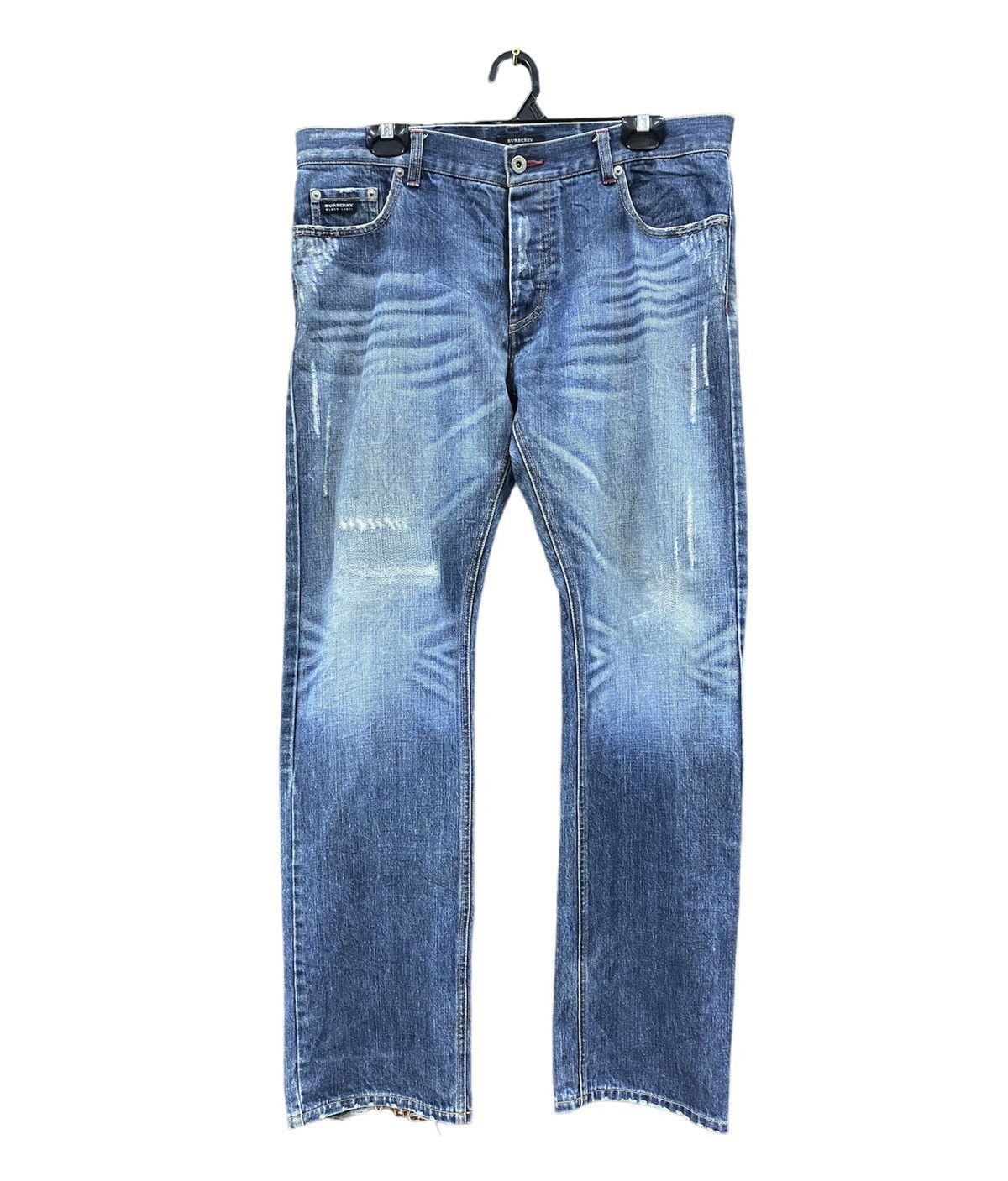 image of Burberry Black Label Disteressed Jeans in Denim Blue, Men's (Size 36)