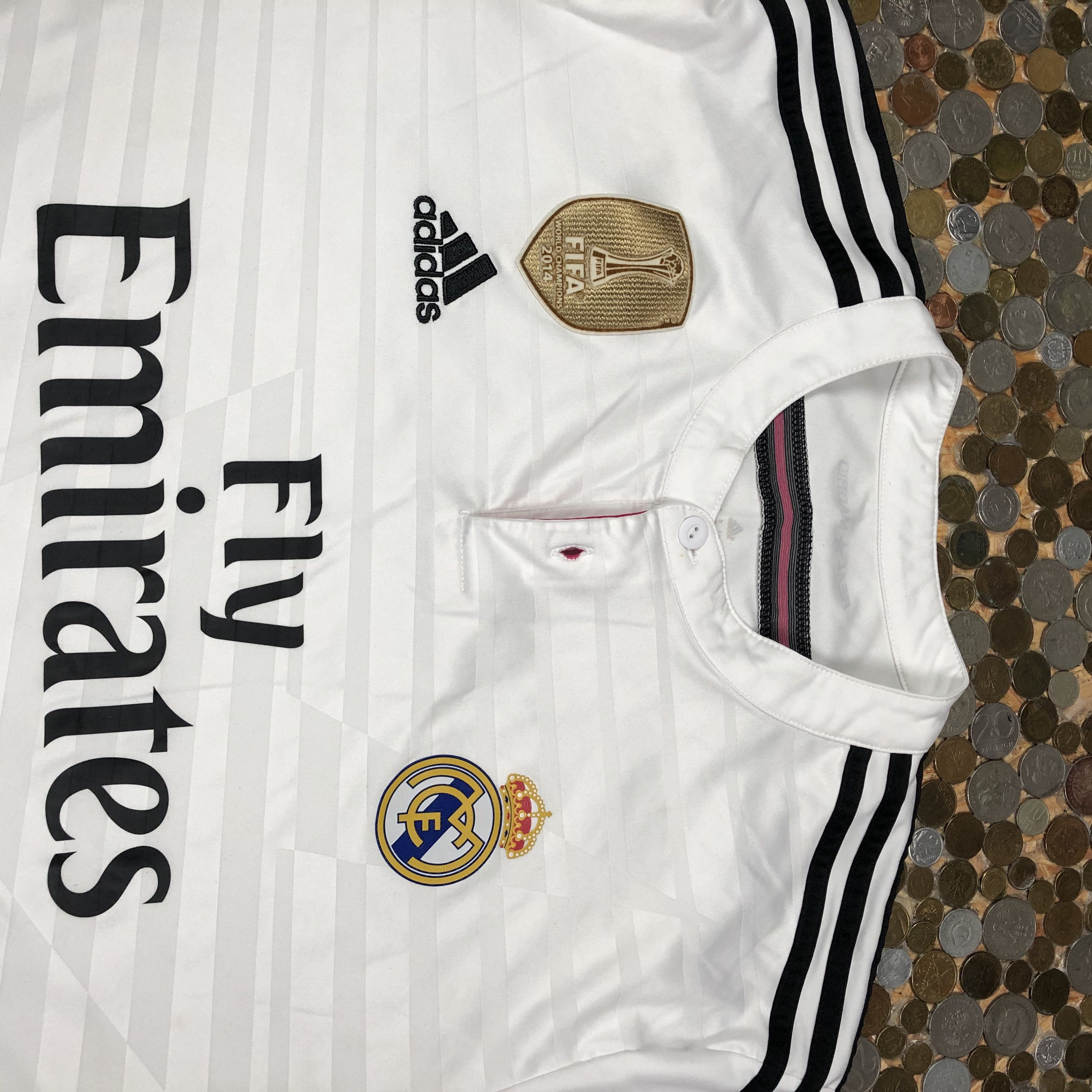 image of Adidas Real Madrid Fc Jersey 2014/2015 Fifa Patch Winner in Black White, Men's (Size 2XL)