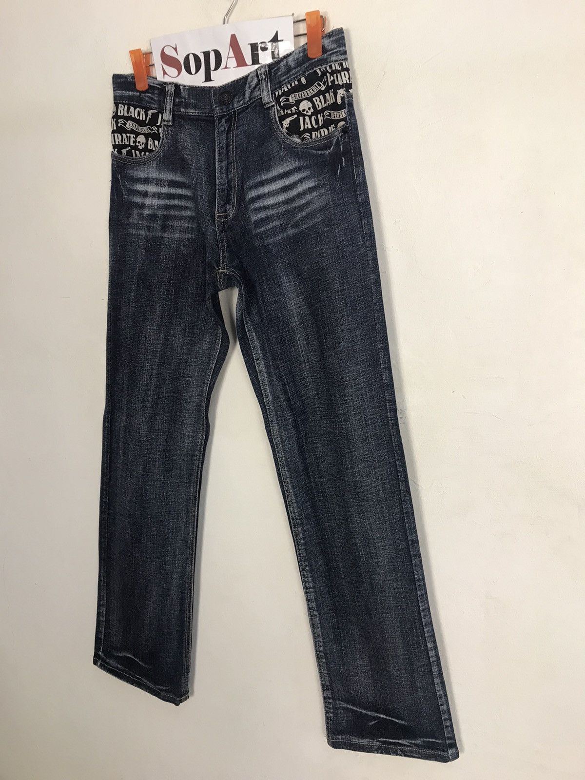Blackjack Vintage Black Jack Printed Skull Pocket Jeans Design Size US 30 / EU 46 - 4 Thumbnail