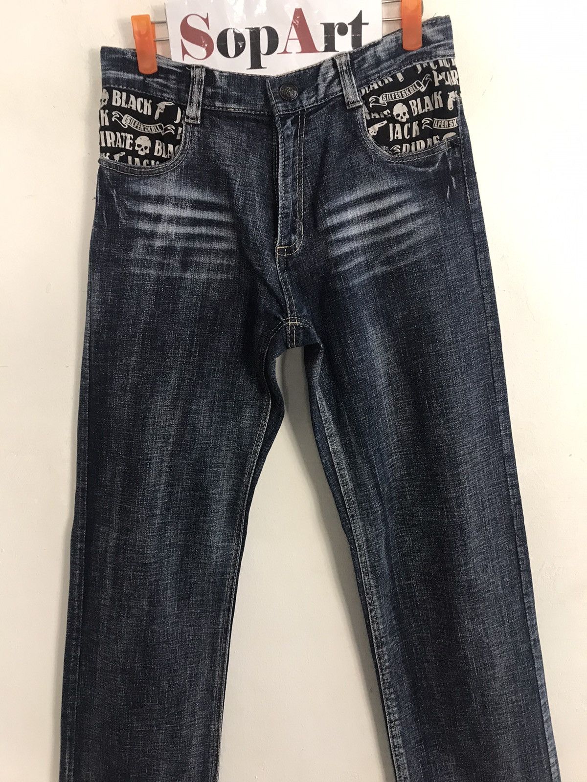 Blackjack Vintage Black Jack Printed Skull Pocket Jeans Design Size US 30 / EU 46 - 3 Thumbnail