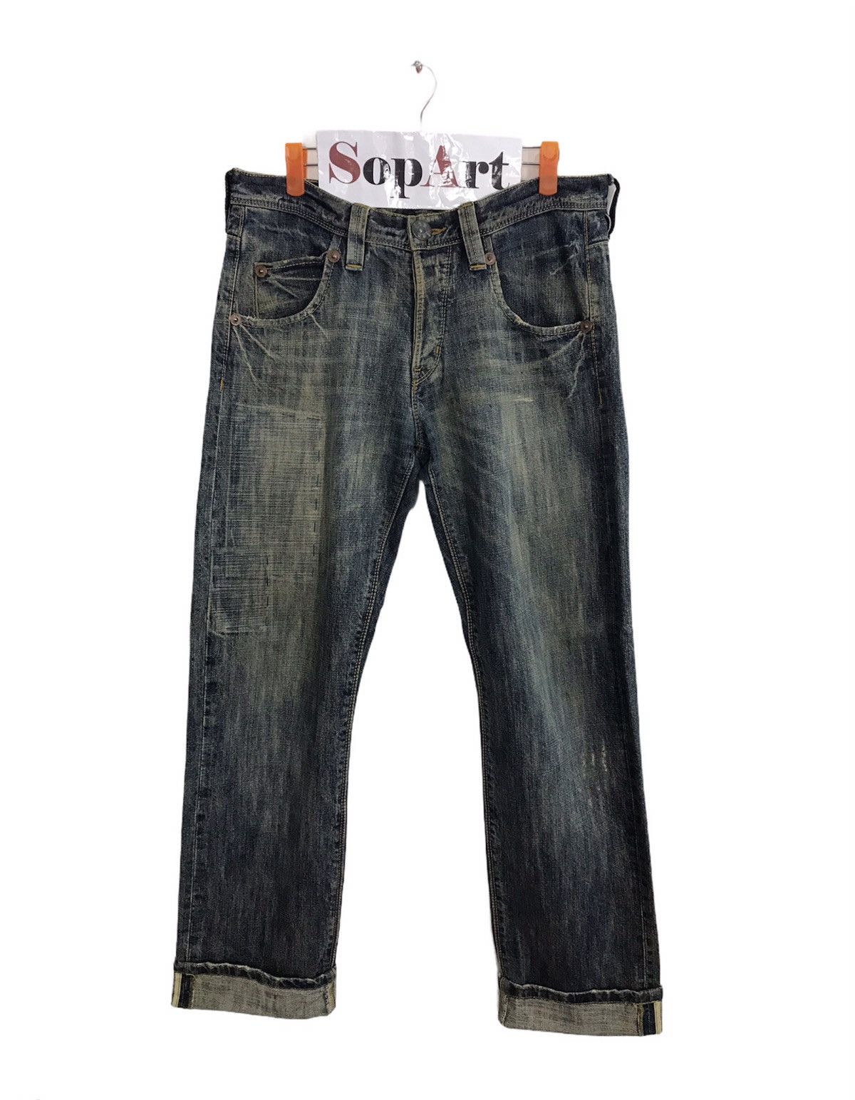 Japanese Brand × Lee Vintage Lee Distressed Denim Half Selvedge Jeans Design Size US 32 / EU 48 - 1 Thumbnail