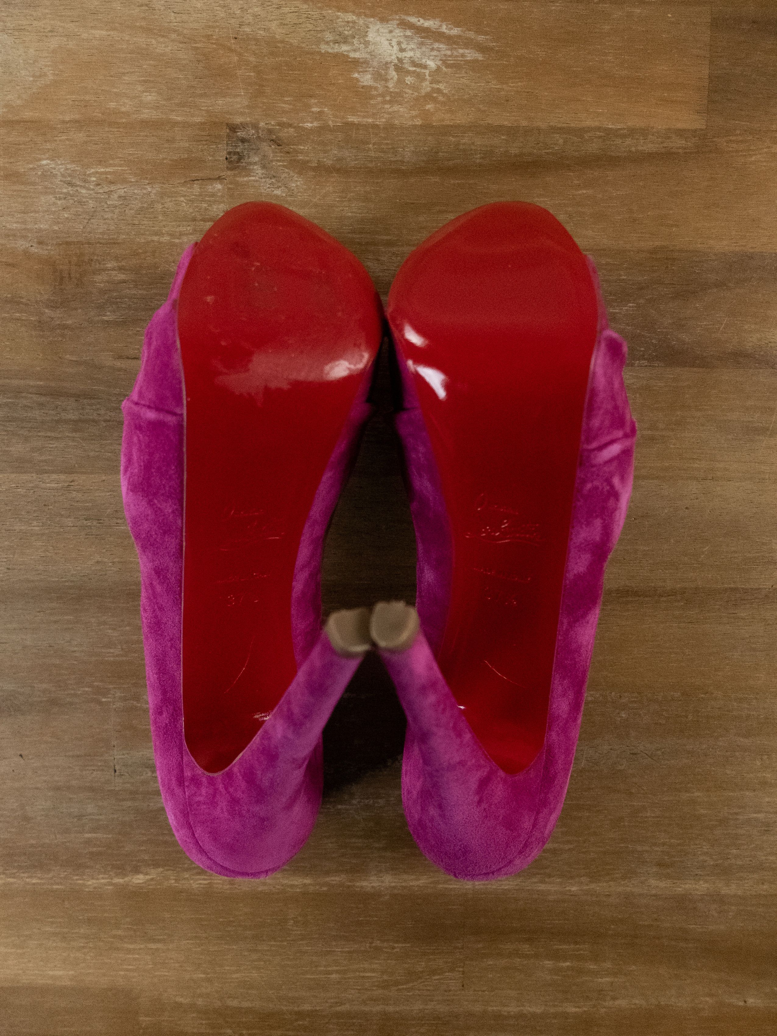 Christian Louboutin $1195 CHRISTIAN LOUBOUTIN Drapesse pink suede platform pumps Size US 7.5 / IT 37.5 - 6 Thumbnail
