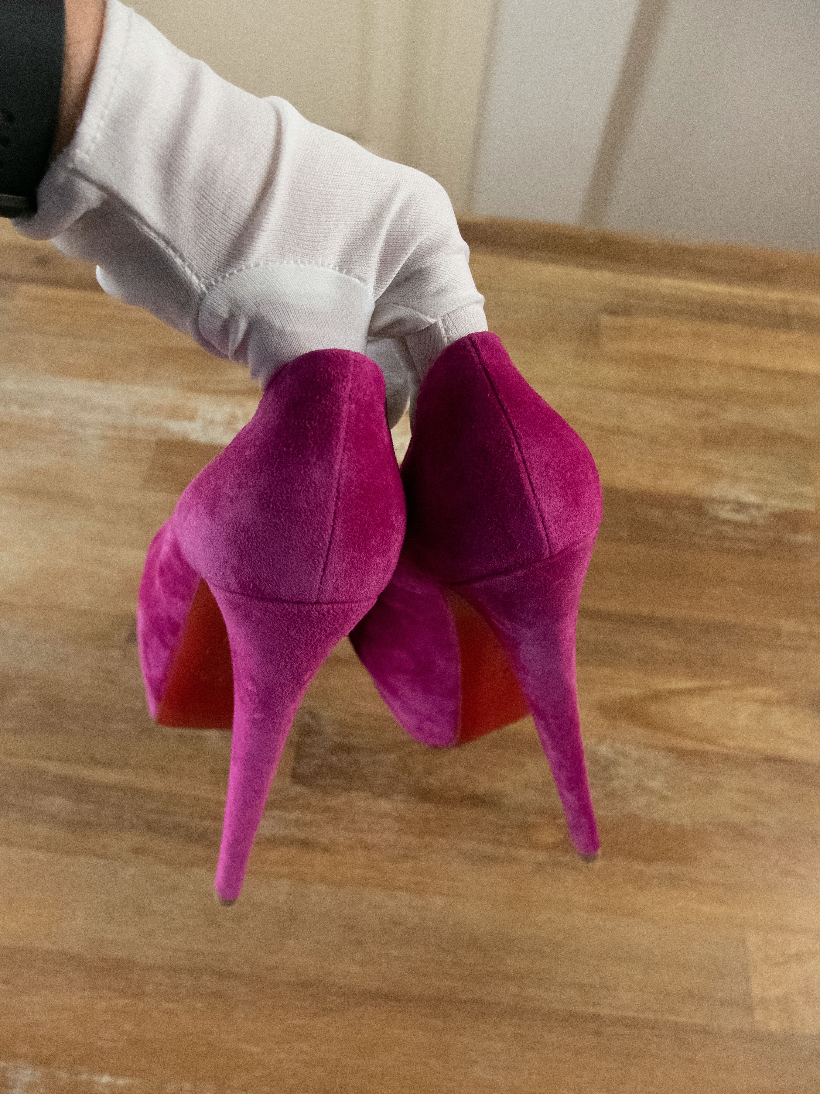 Christian Louboutin $1195 CHRISTIAN LOUBOUTIN Drapesse pink suede platform pumps Size US 7.5 / IT 37.5 - 5 Thumbnail