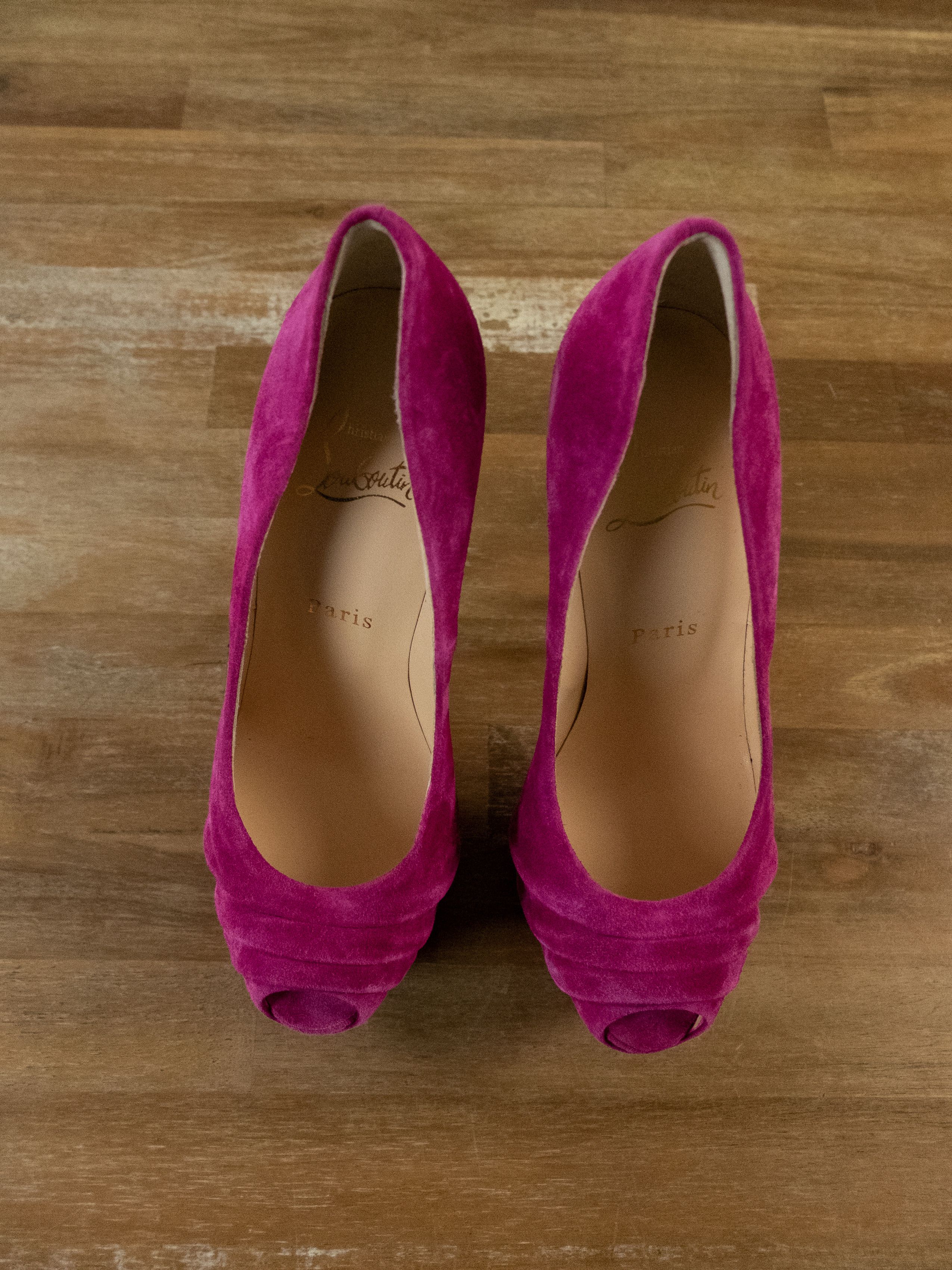 Christian Louboutin $1195 CHRISTIAN LOUBOUTIN Drapesse pink suede platform pumps Size US 7.5 / IT 37.5 - 2 Thumbnail
