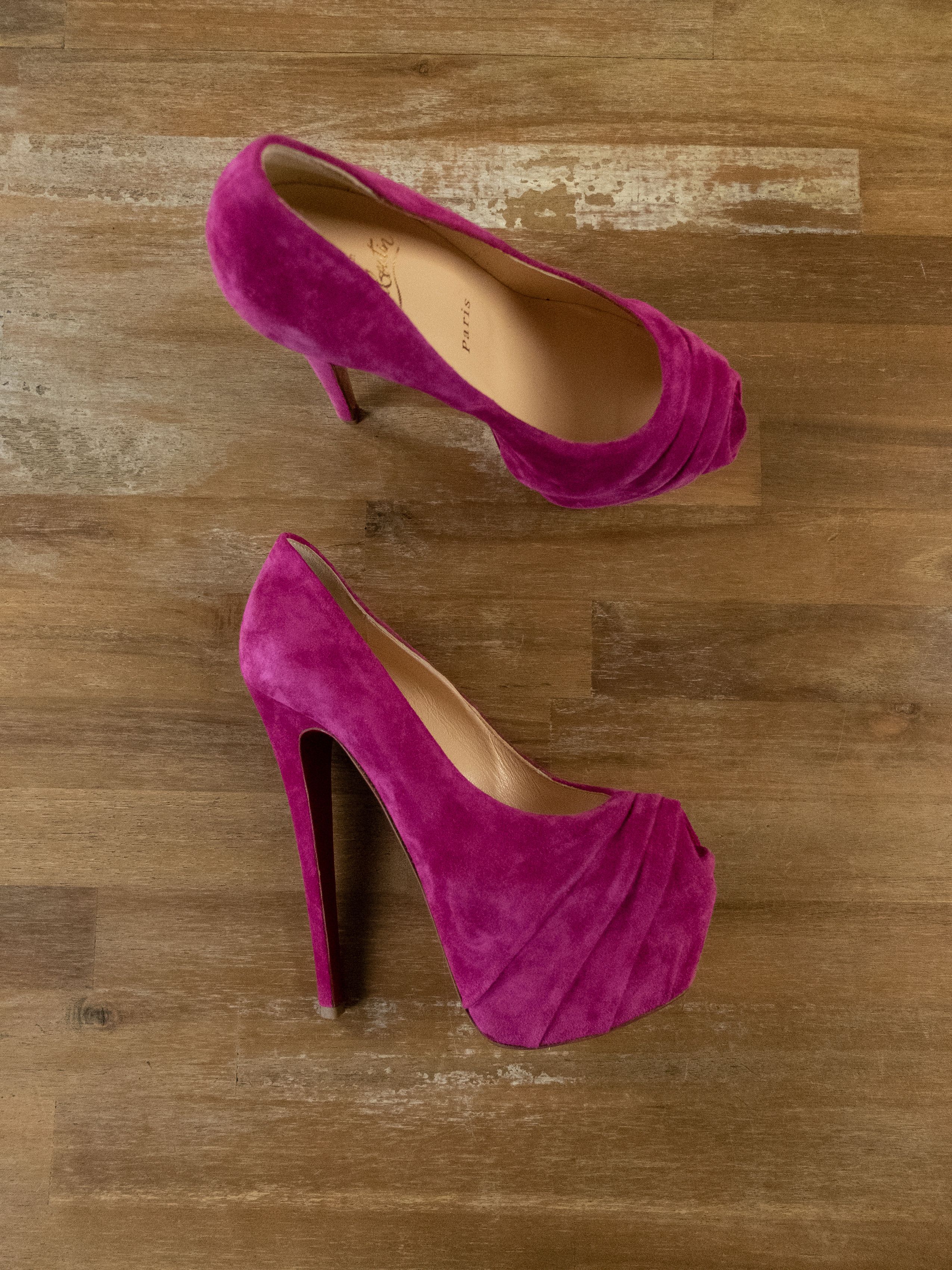 Christian Louboutin $1195 CHRISTIAN LOUBOUTIN Drapesse pink suede platform pumps Size US 7.5 / IT 37.5 - 1 Thumbnail