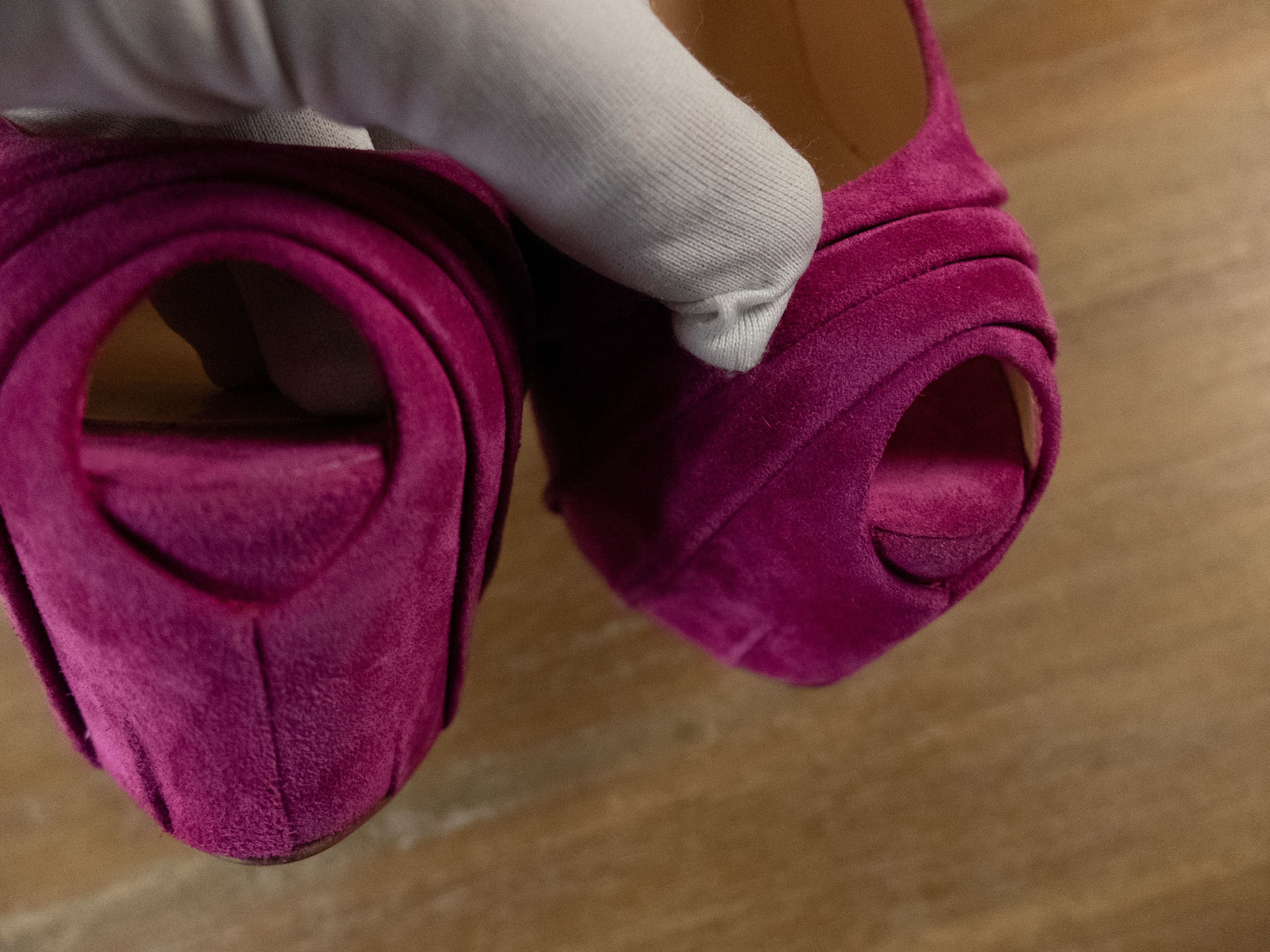 Christian Louboutin $1195 CHRISTIAN LOUBOUTIN Drapesse pink suede platform pumps Size US 7.5 / IT 37.5 - 4 Thumbnail