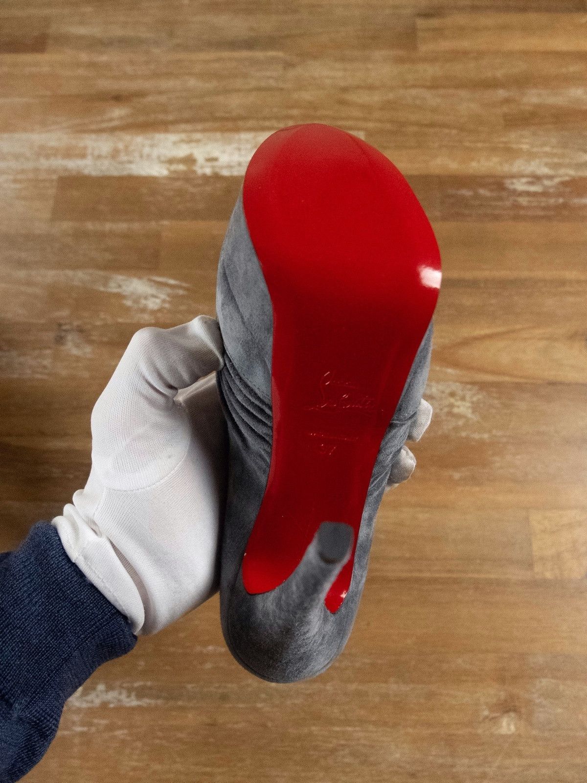 Christian Louboutin $945 CHRISTIAN LOUBOUTIN Drapadita gray suede platform pumps Size US 7 / IT 37 - 7 Thumbnail