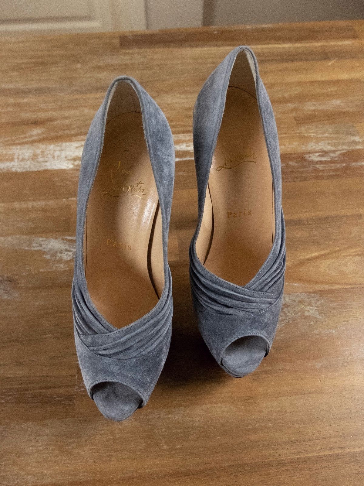 Christian Louboutin $945 CHRISTIAN LOUBOUTIN Drapadita gray suede platform pumps Size US 7 / IT 37 - 2 Thumbnail