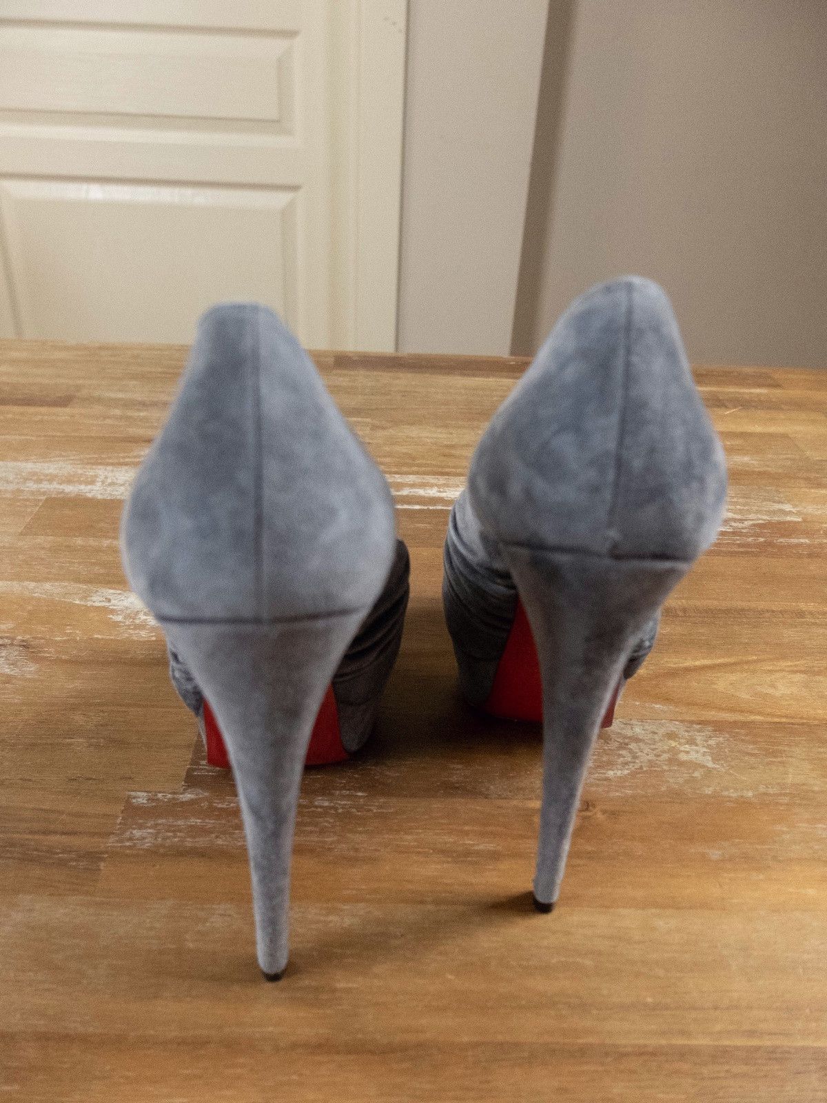 Christian Louboutin $945 CHRISTIAN LOUBOUTIN Drapadita gray suede platform pumps Size US 7 / IT 37 - 6 Thumbnail