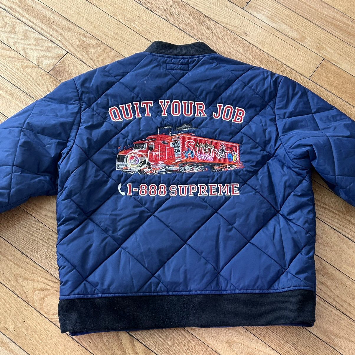 Supreme Used Supreme Quit Your Job Jacket Navy Medium | Grailed