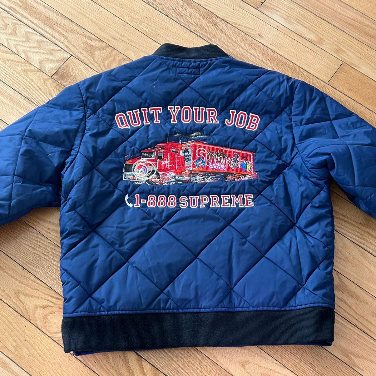 Pre-owned Supreme Used  Quit Your Job Jacket Navy Medium In Blue